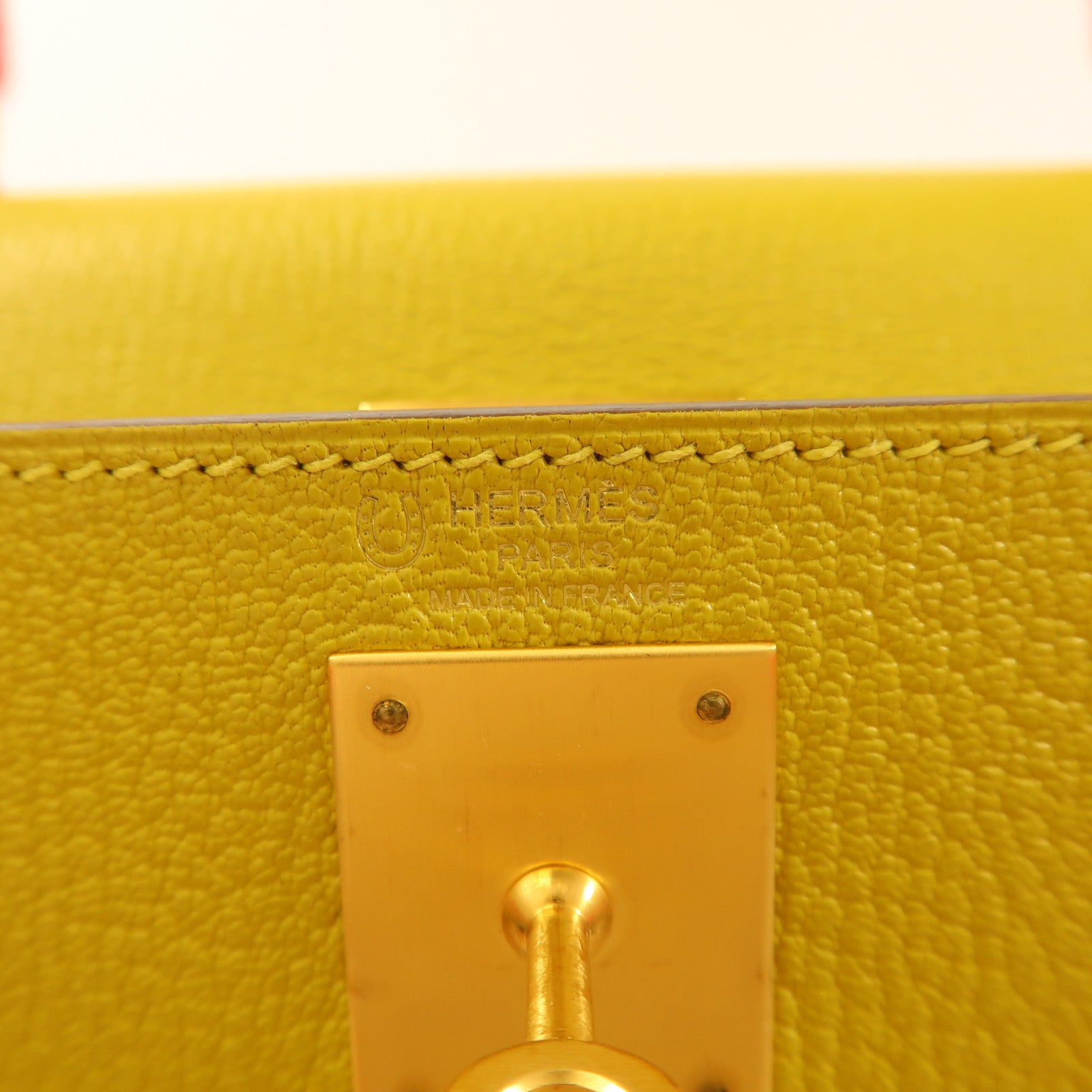 HERMES 【激減優惠】Chevre皮革Kelly 28金扣手挽肩背兩用袋Rose Azalee/Jaune Ambre