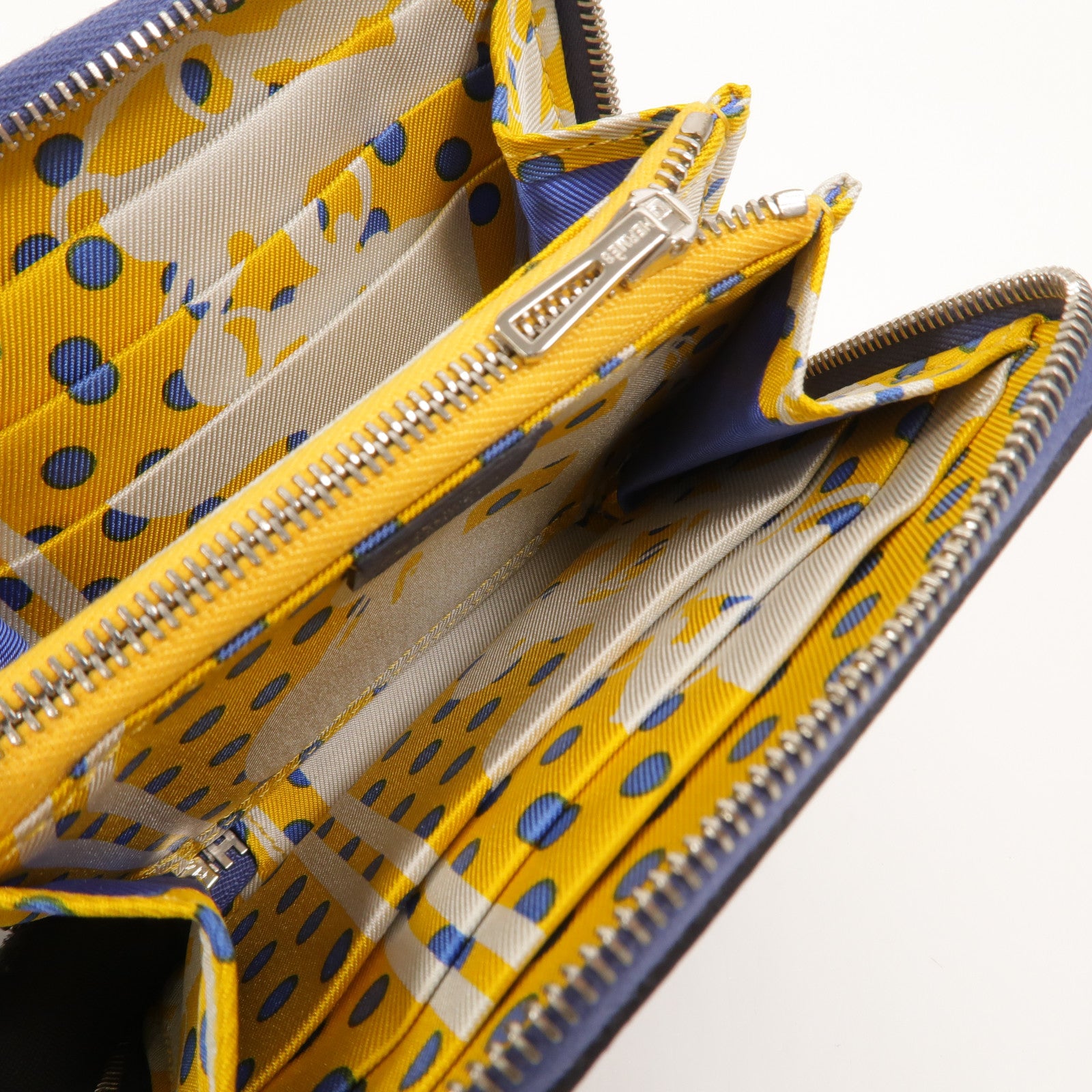 HERMES Epsom皮革Silk In Compact Wallet錢包Bleu Brighton