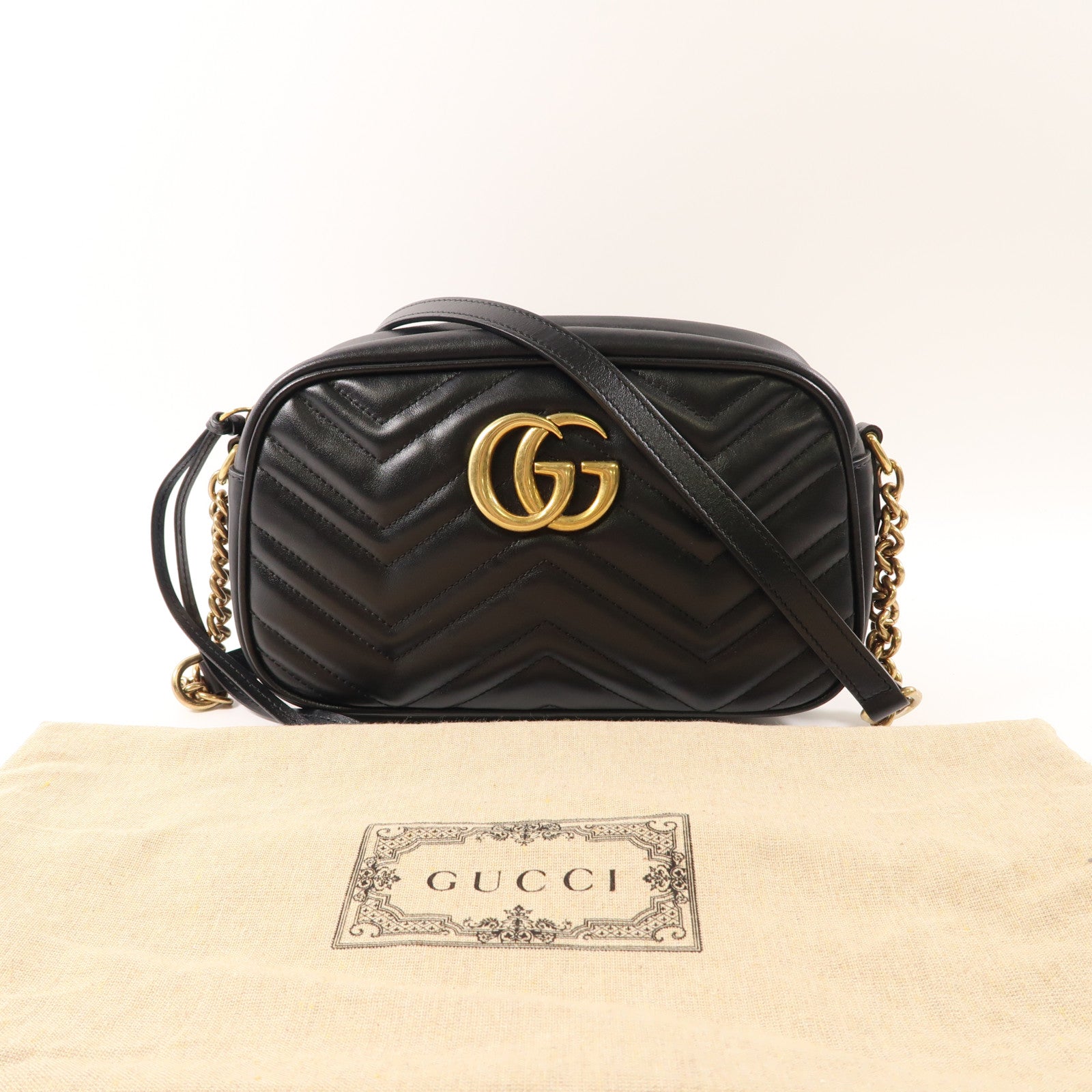GUCCI 牛皮皮革GG Marmont金扣肩背袋黑色