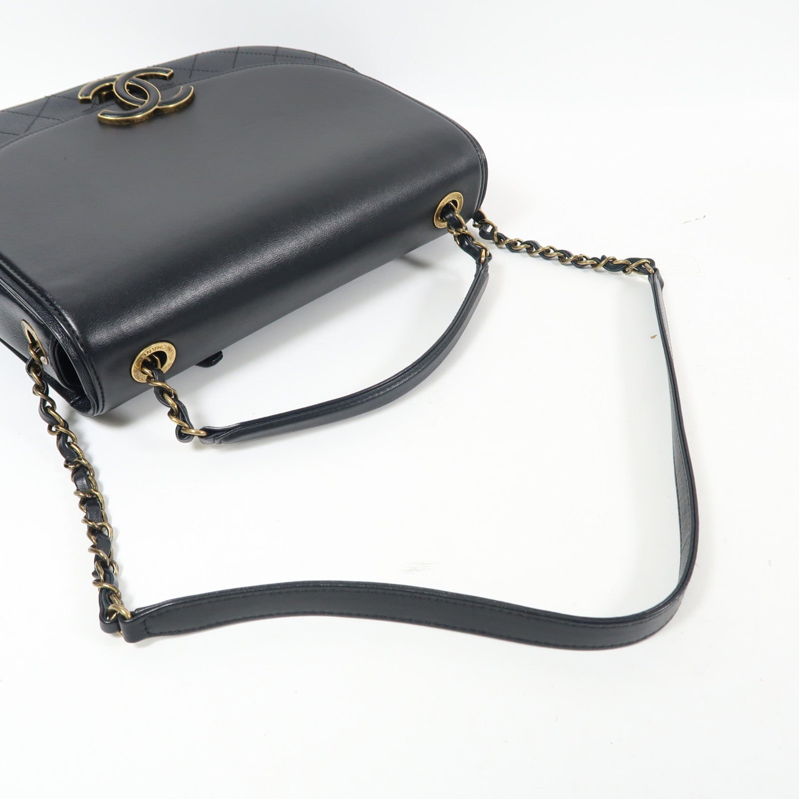 CHANEL 【激減優惠】牛皮皮革Chain Shoulder金扣手挽肩背兩用袋黑色