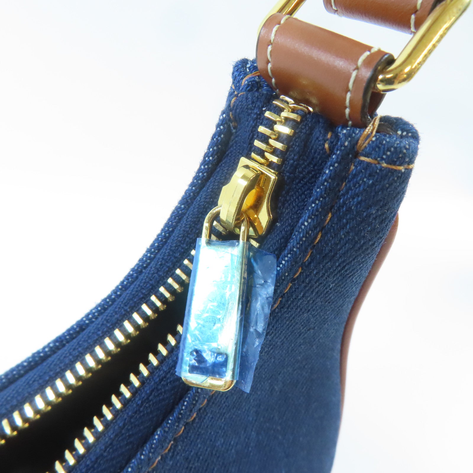 CELINE 牛仔布料/皮革Ava Bag金扣肩背袋藍色/啡色