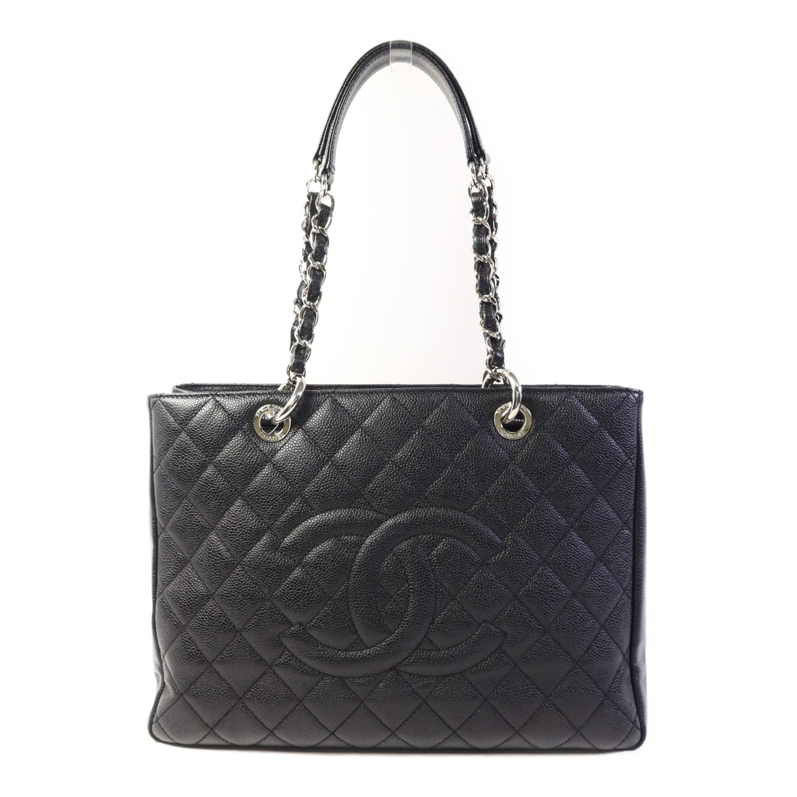 CHANEL 牛皮皮革GST Grand Shopping Tote Bag銀扣鏈帶肩背袋