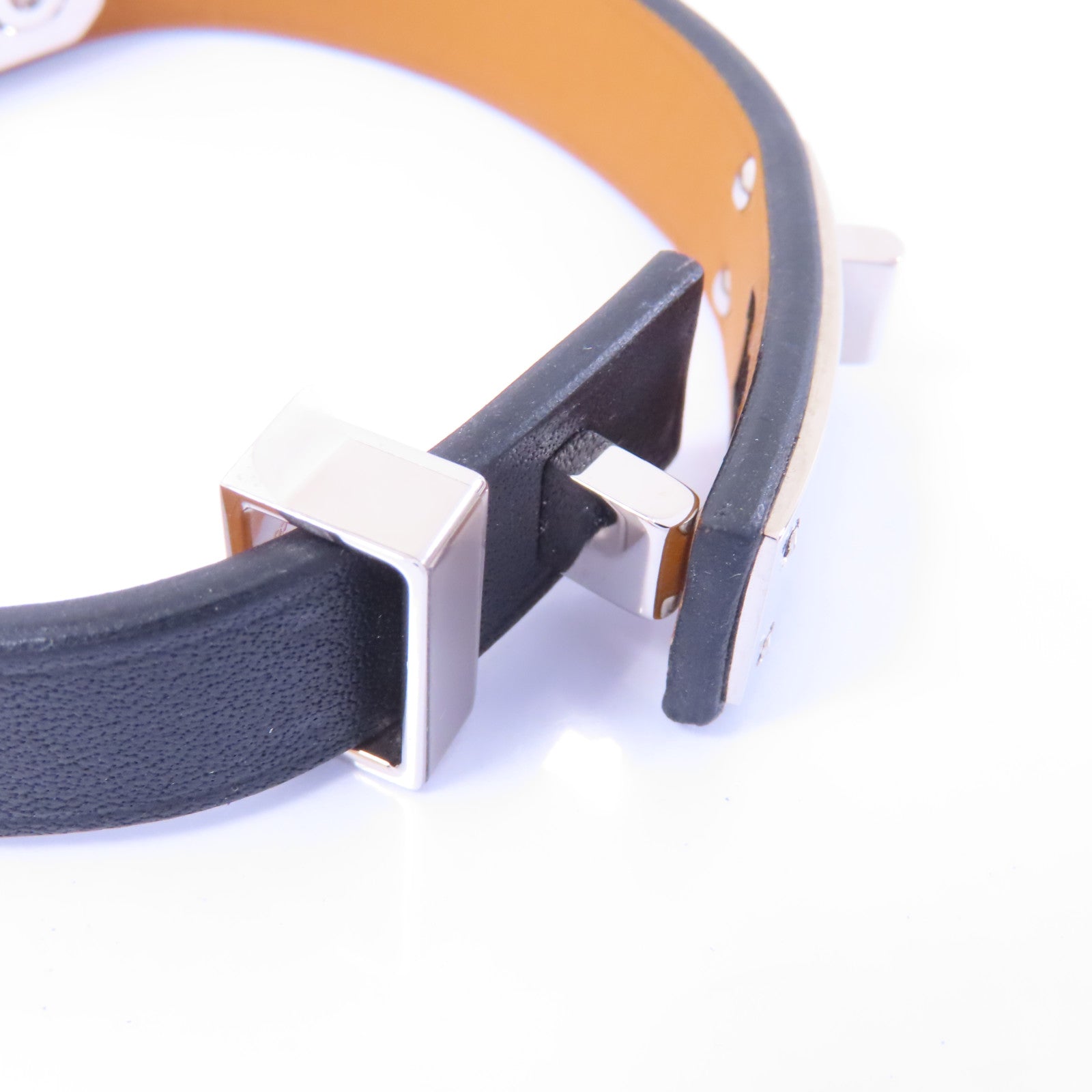HERMES 皮革Mini Dog Double Tour Bracelet手鏈Noir/黑色/銀色