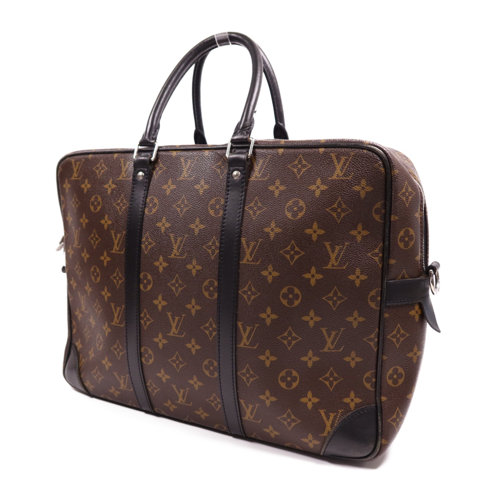LOUIS VUITTON Monogram Macassar Porte Documents銀扣手挽袋