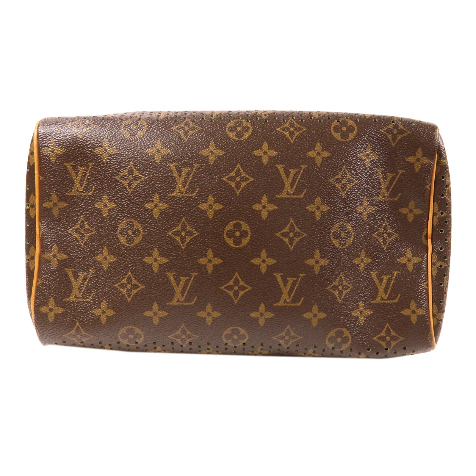 LOUIS VUITTON Monogram Perforated Speedy 30金扣手挽袋棕色/綠色