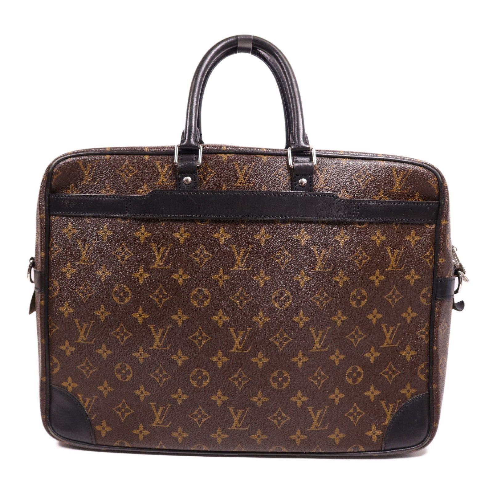 LOUIS VUITTON Monogram Macassar Porte Documents銀扣手挽袋