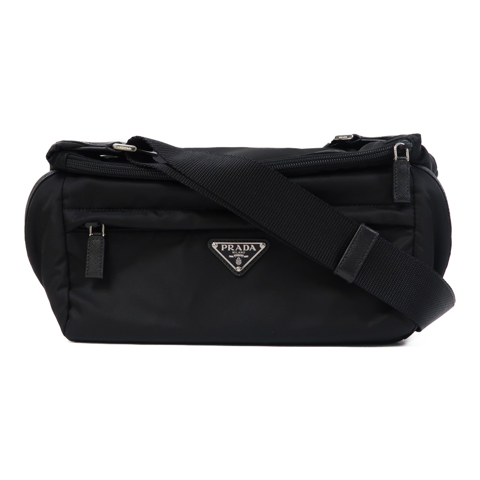 PRADA 尼龍Shoulder Bag銀扣肩背袋黑色