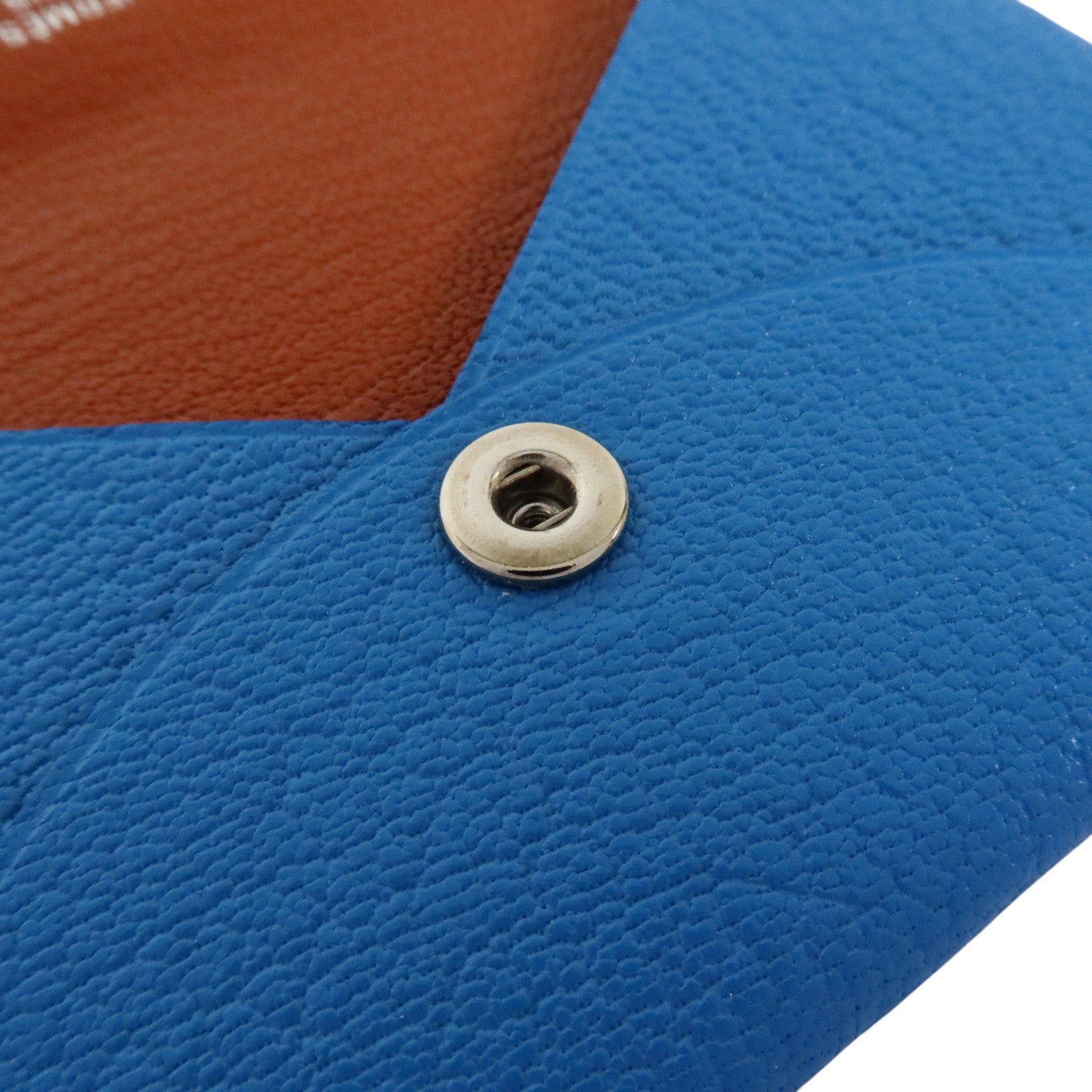 HERMES Chevre皮革Card Holder銀扣卡片套T7 Bleu Hydra