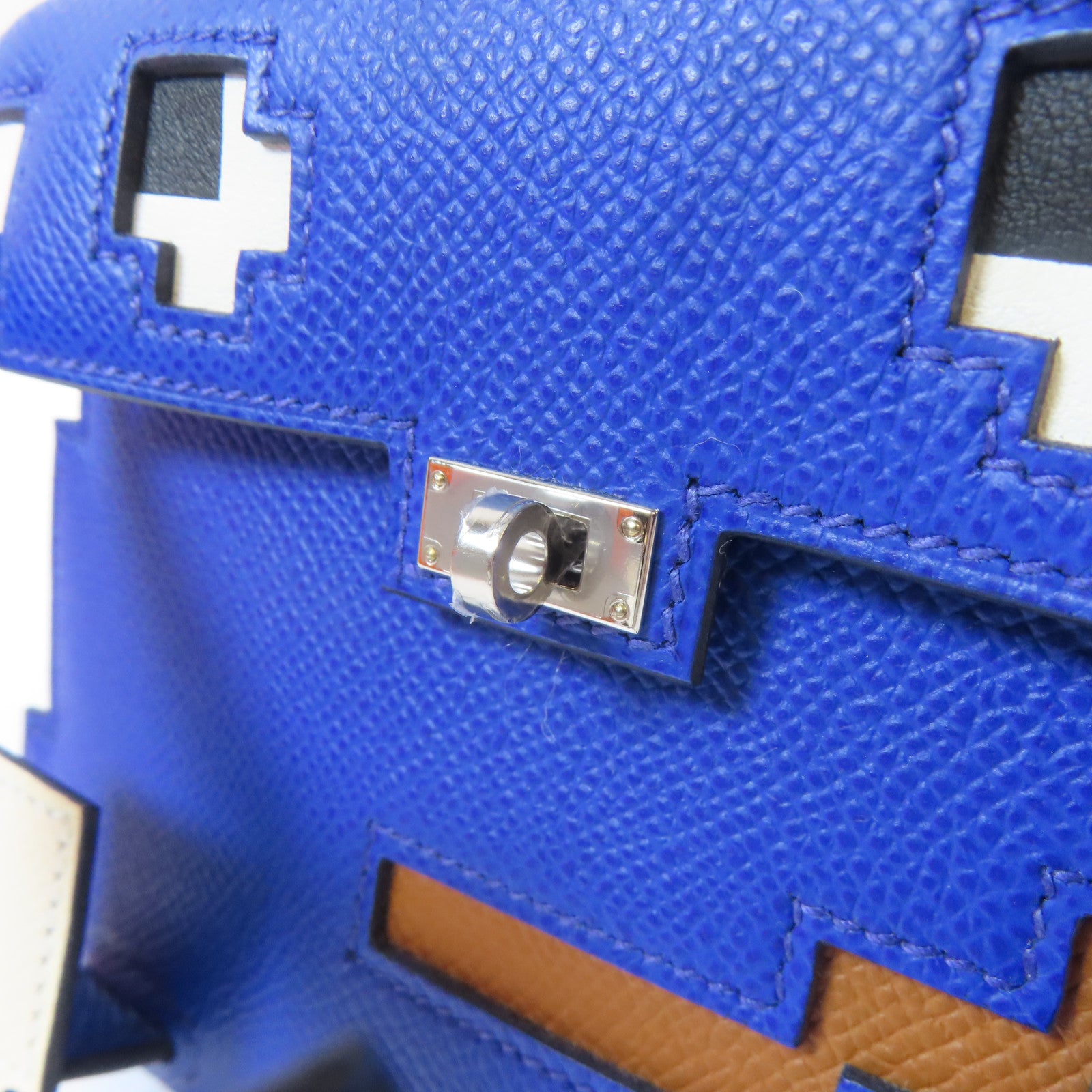 HERMES Epsom皮革Kelly Doll 2 Way Bag銀扣手挽肩背兩用袋Bleu Royal/藍色