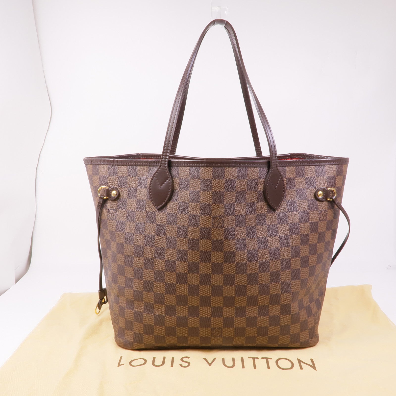 LOUIS VUITTON Damier Neverfull MM金扣手挽袋