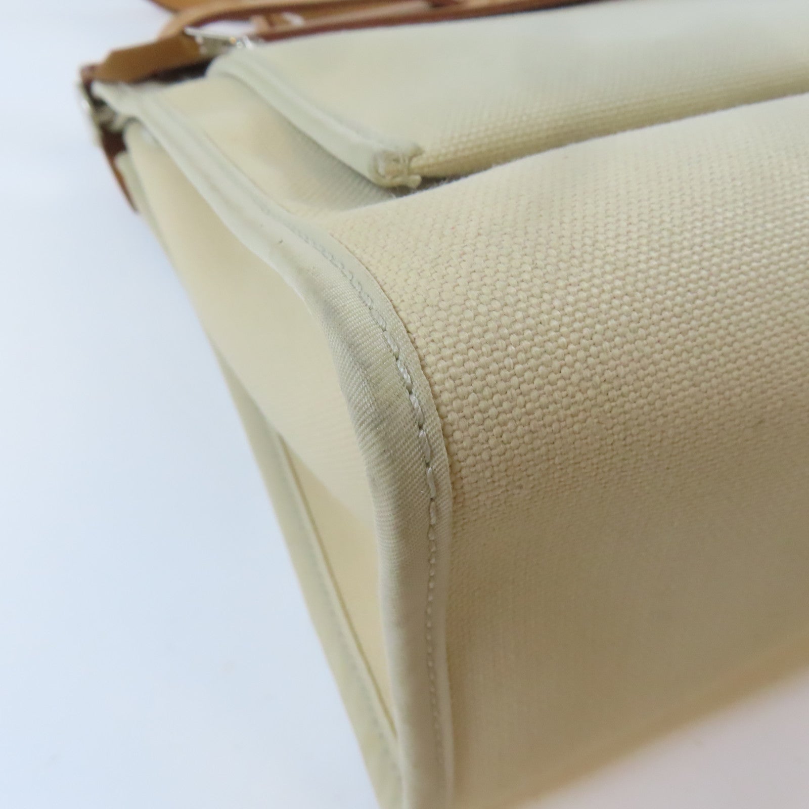 HERMES Toile H帆布Herbag PM銀扣手挽肩背兩用袋風衣卡其色
