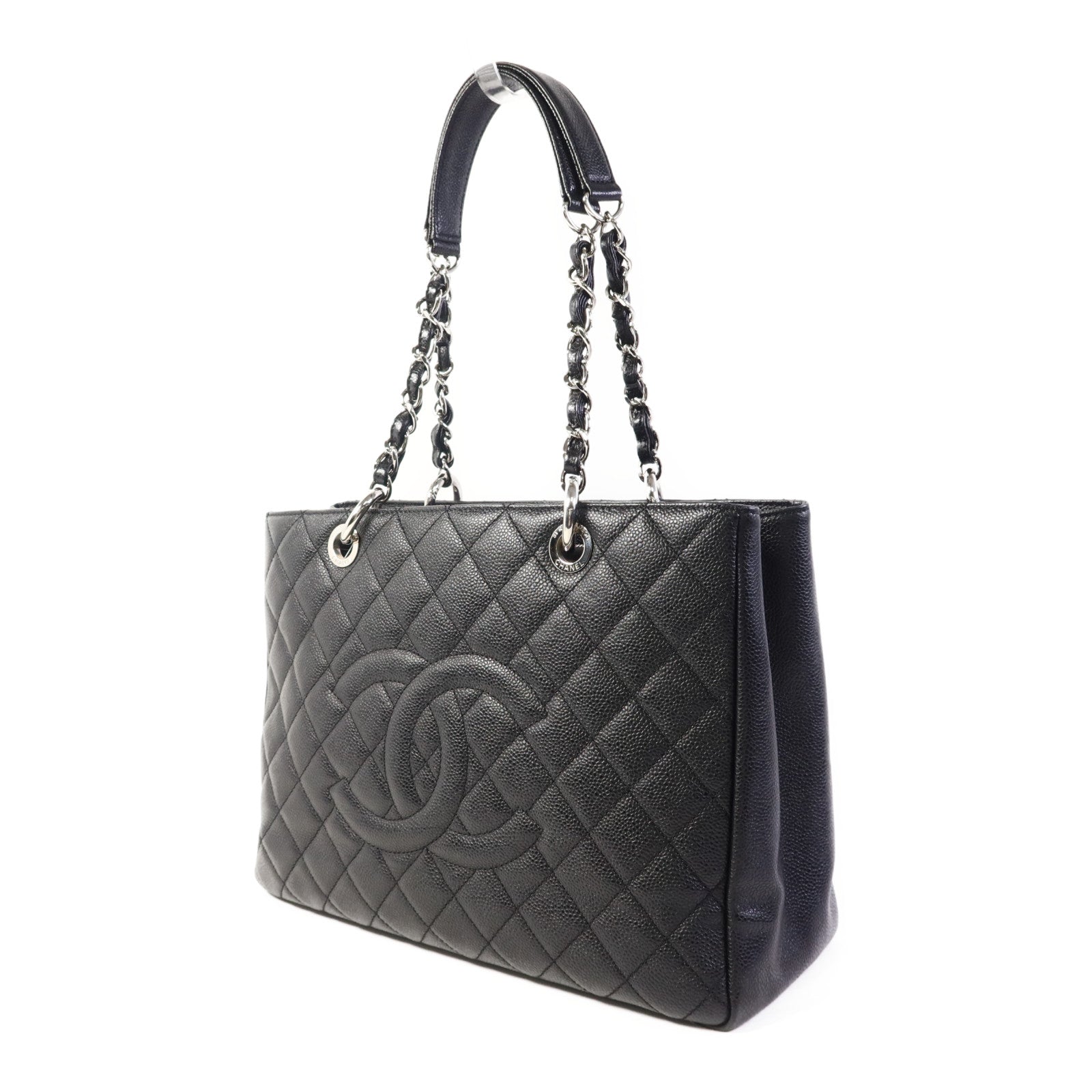 CHANEL 牛皮皮革GST Grand Shopping Tote Bag銀扣鏈帶肩背袋