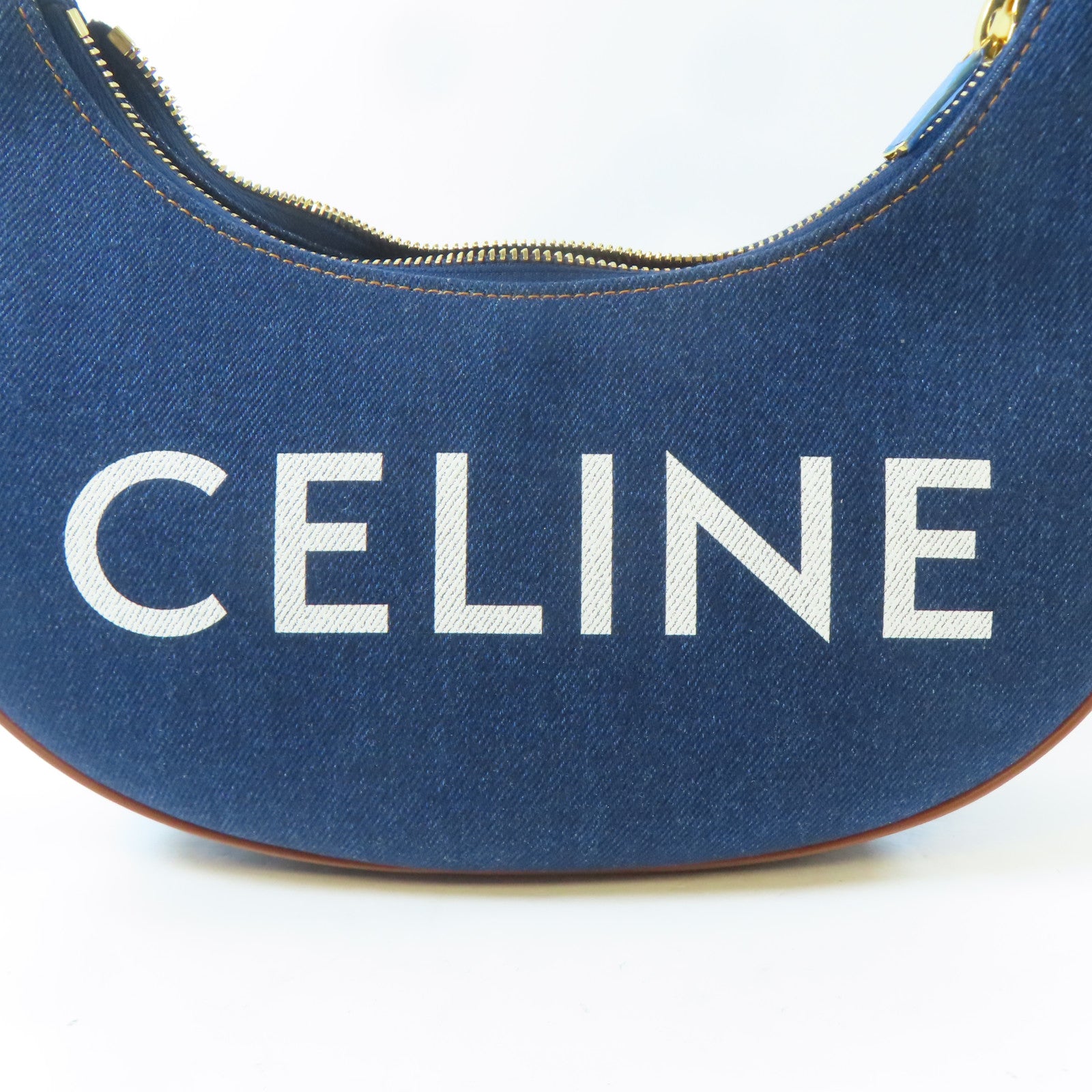 CELINE 牛仔布料/皮革Ava Bag金扣肩背袋藍色/啡色