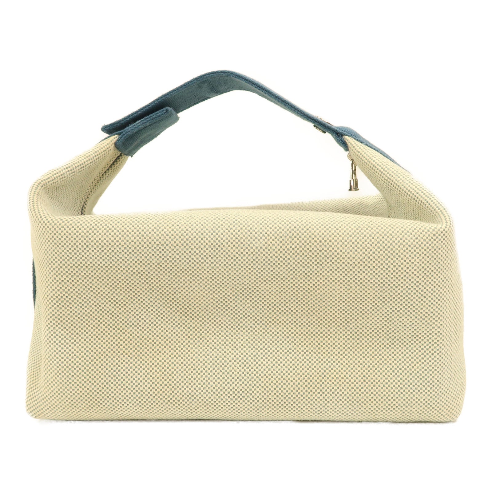 HERMES 帆布Bride A Brac GM銀扣手挽袋藍色
