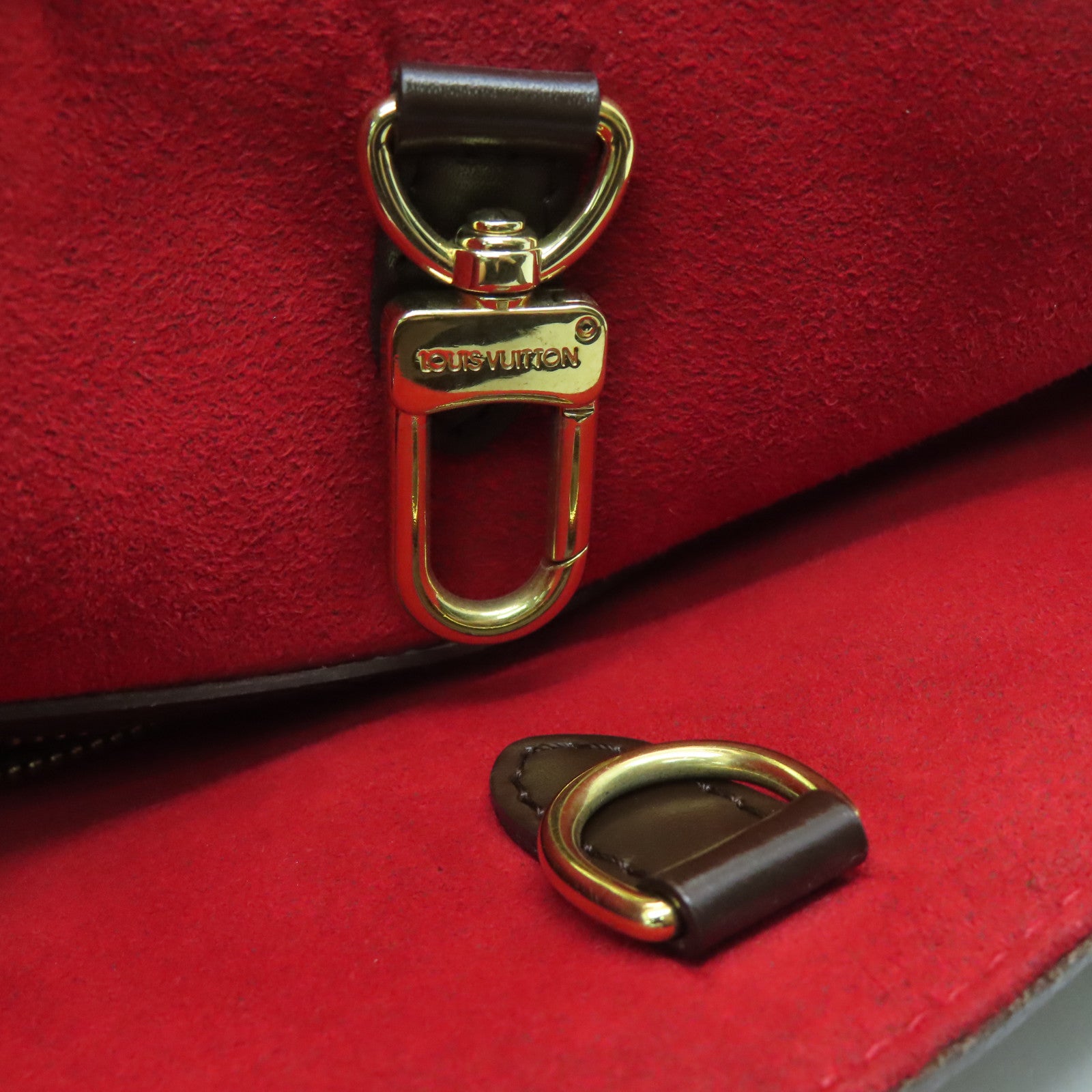 LOUIS VUITTON Damier Hampstead MM Gold Buckle Shoulder Bag Brown