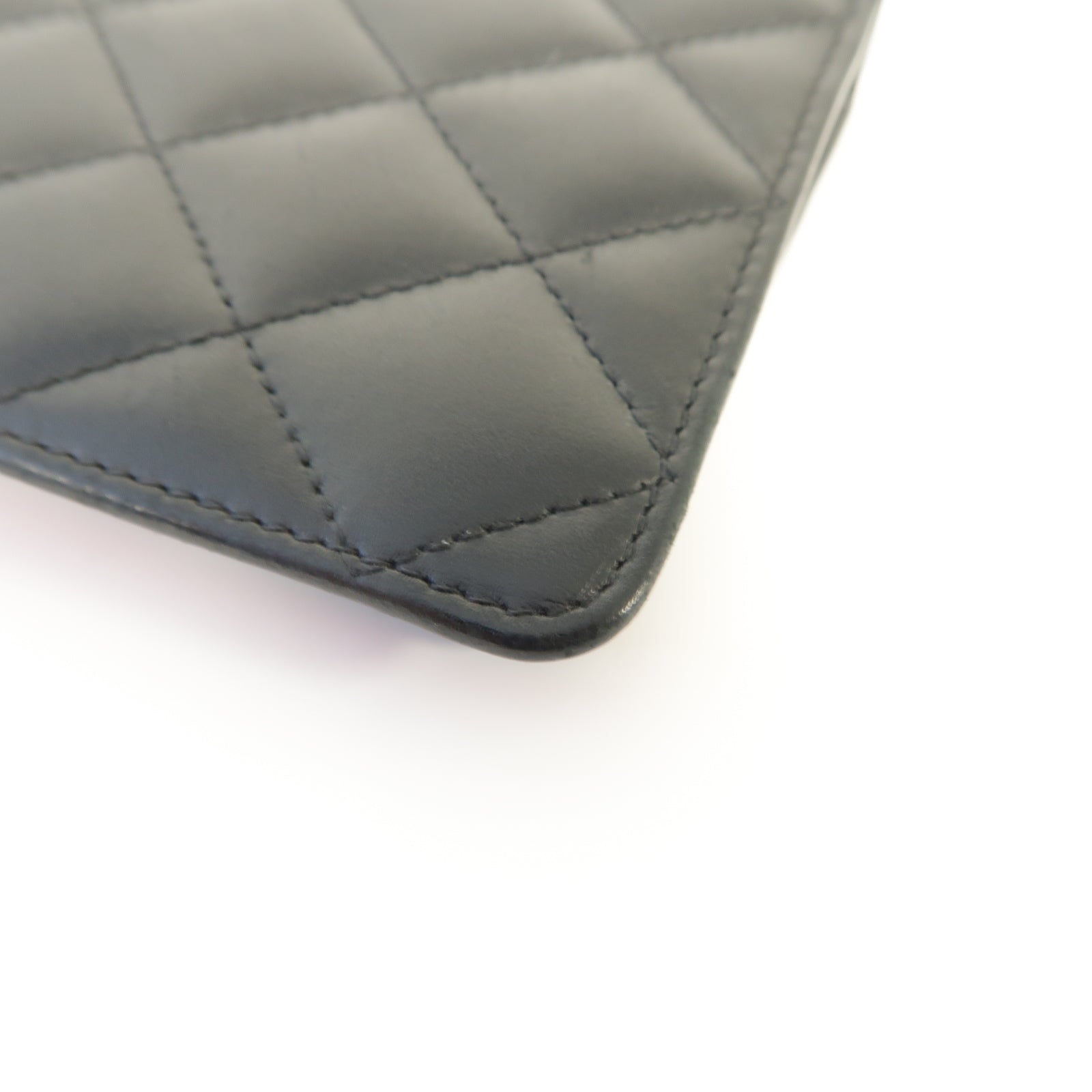 CHANEL **【激減優惠】菱格牛皮皮革Cambon Line Long Wallet銀扣長錢包黒色