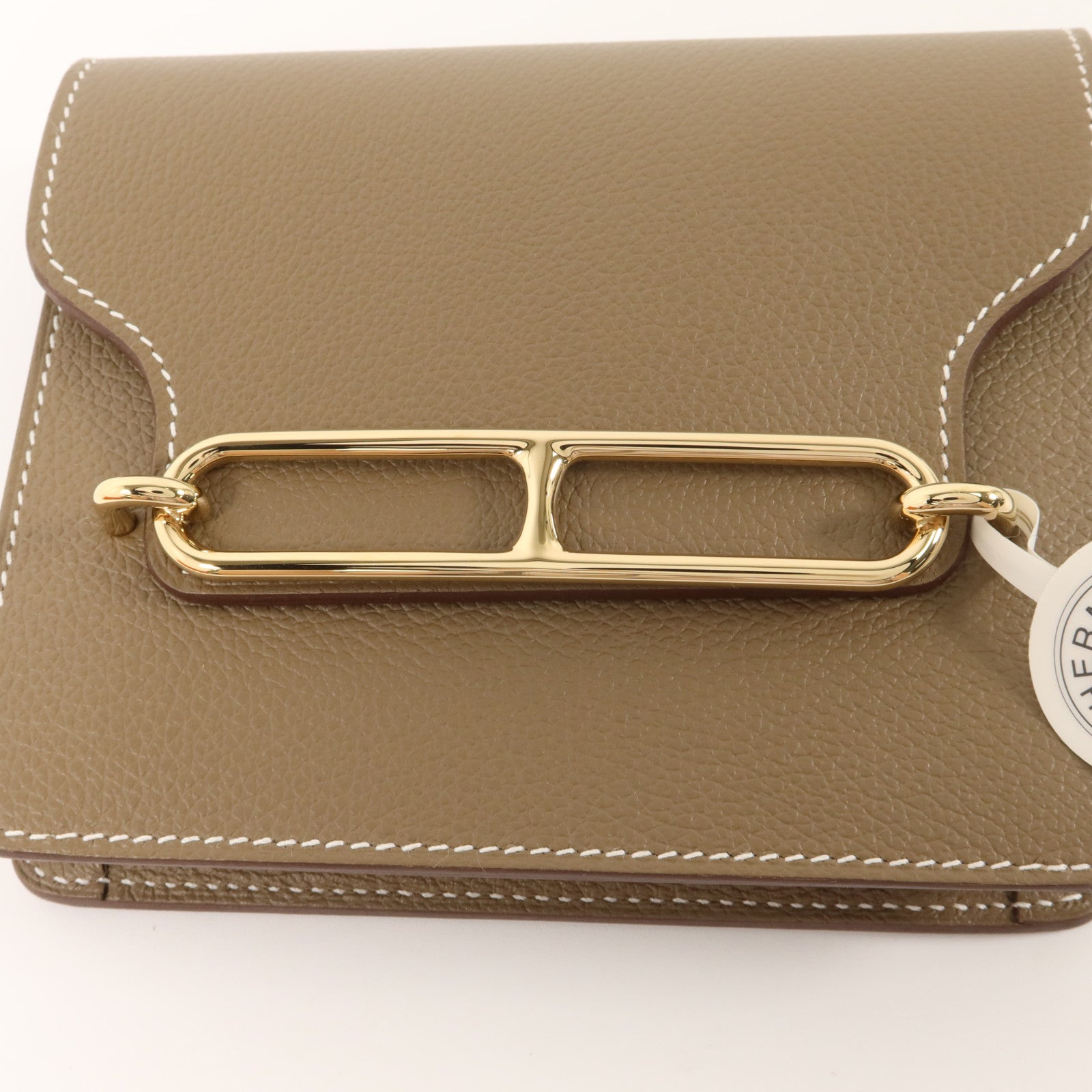 HERMES Evercolor皮革Roulis Slim金扣手拿包Etoupe