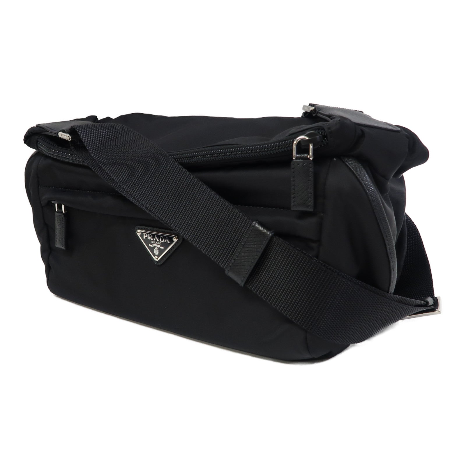 PRADA 尼龍Shoulder Bag銀扣肩背袋黑色
