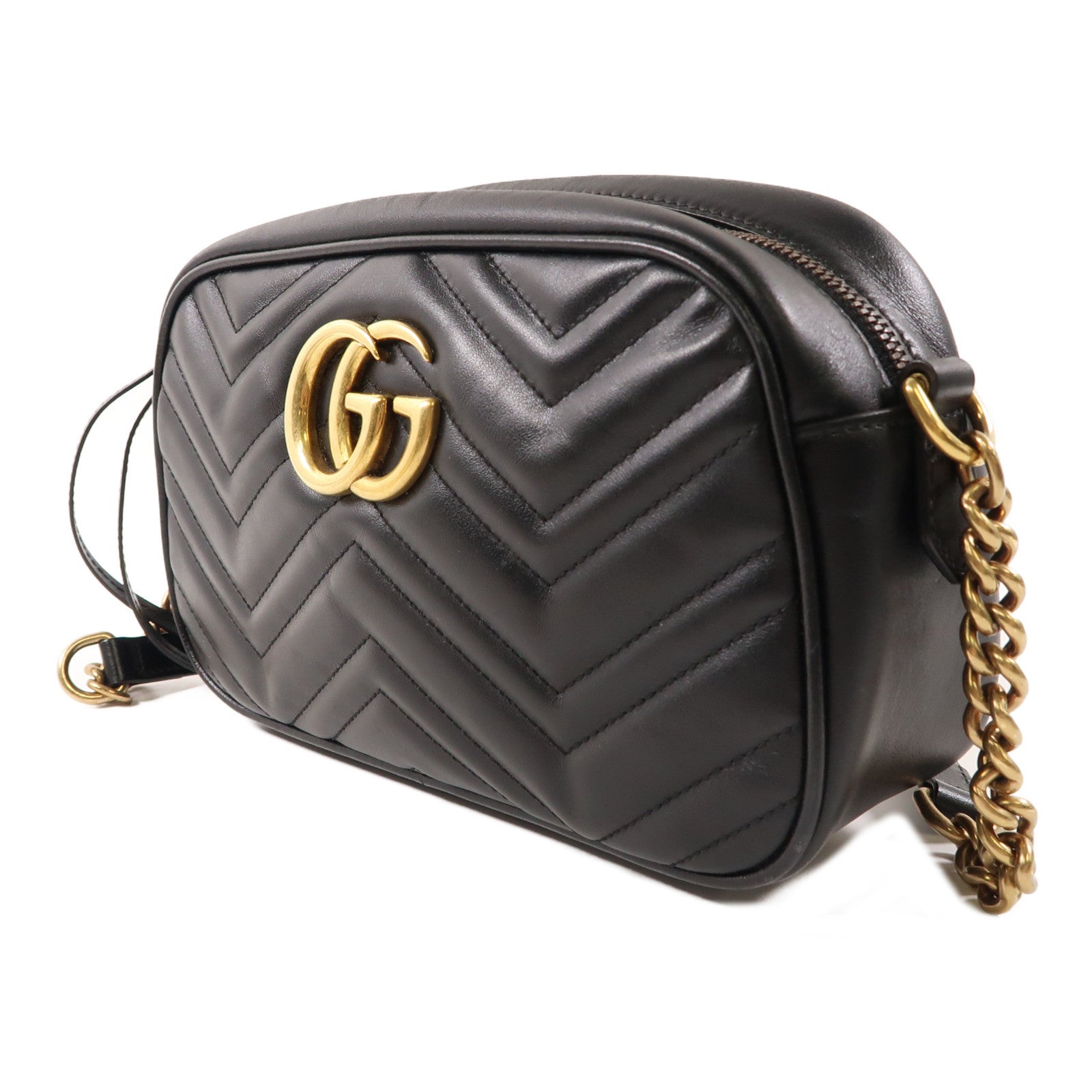 GUCCI 牛皮皮革GG Marmont金扣肩背袋黑色