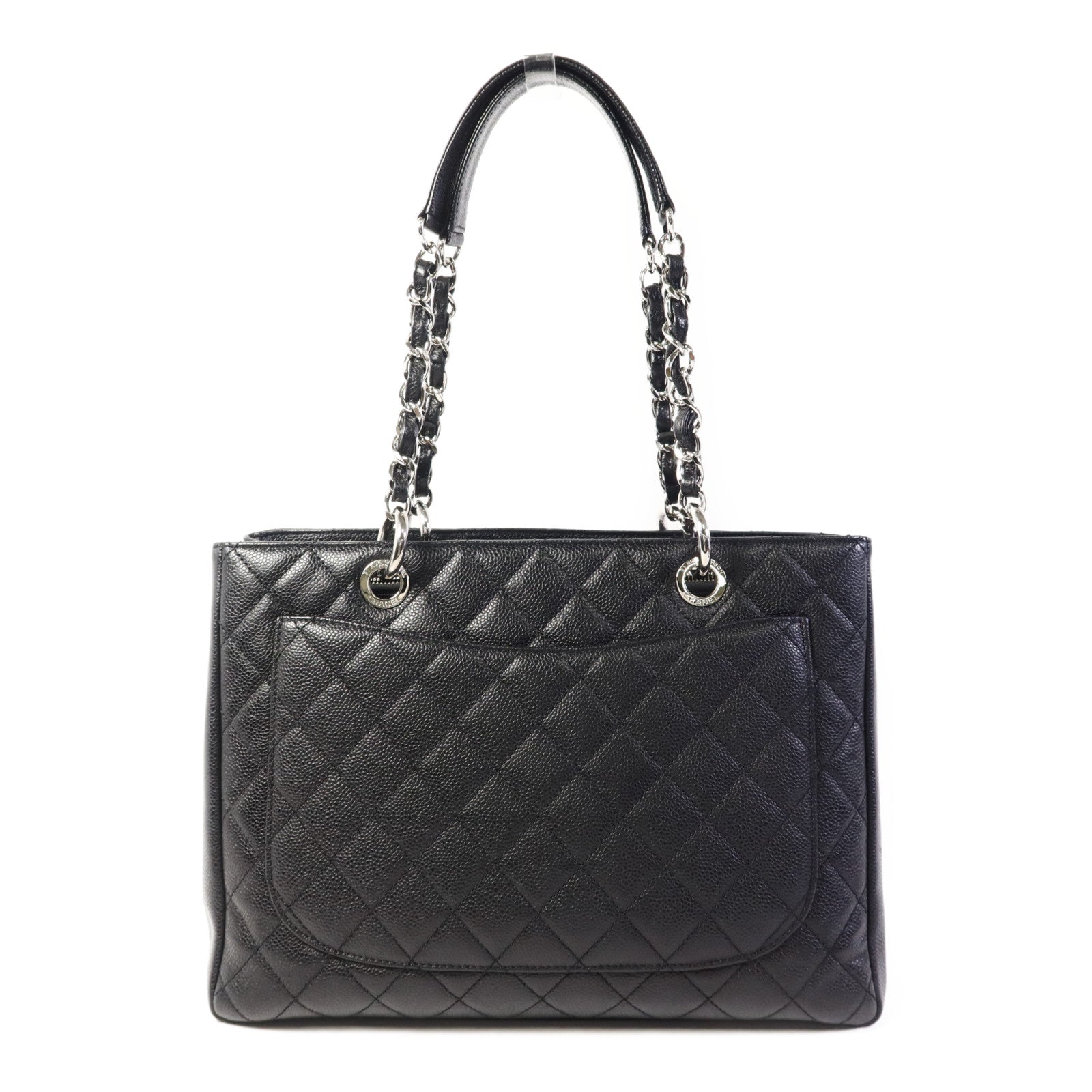 CHANEL 牛皮皮革GST Grand Shopping Tote Bag銀扣鏈帶肩背袋