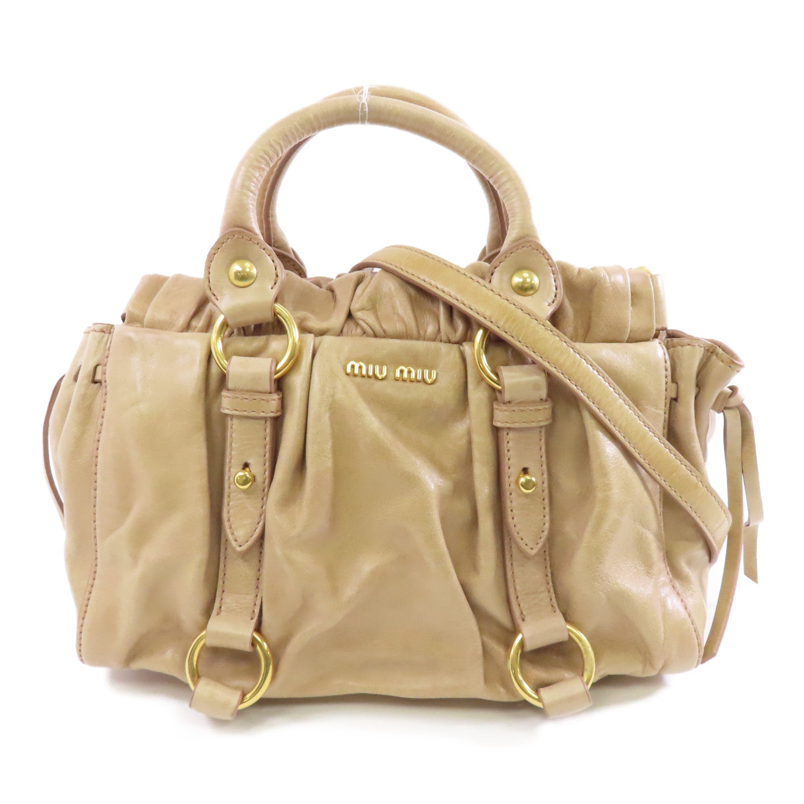 Miu Miu 牛皮皮革Shoulder Bag金扣手挽肩背兩用袋米色