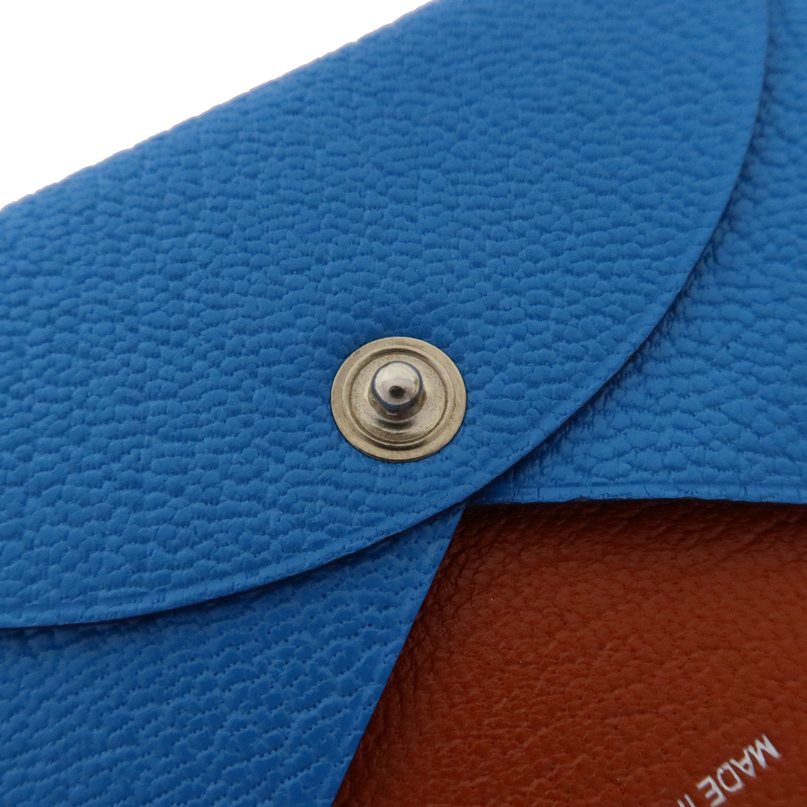 HERMES Chevre皮革Card Holder銀扣卡片套T7 Bleu Hydra