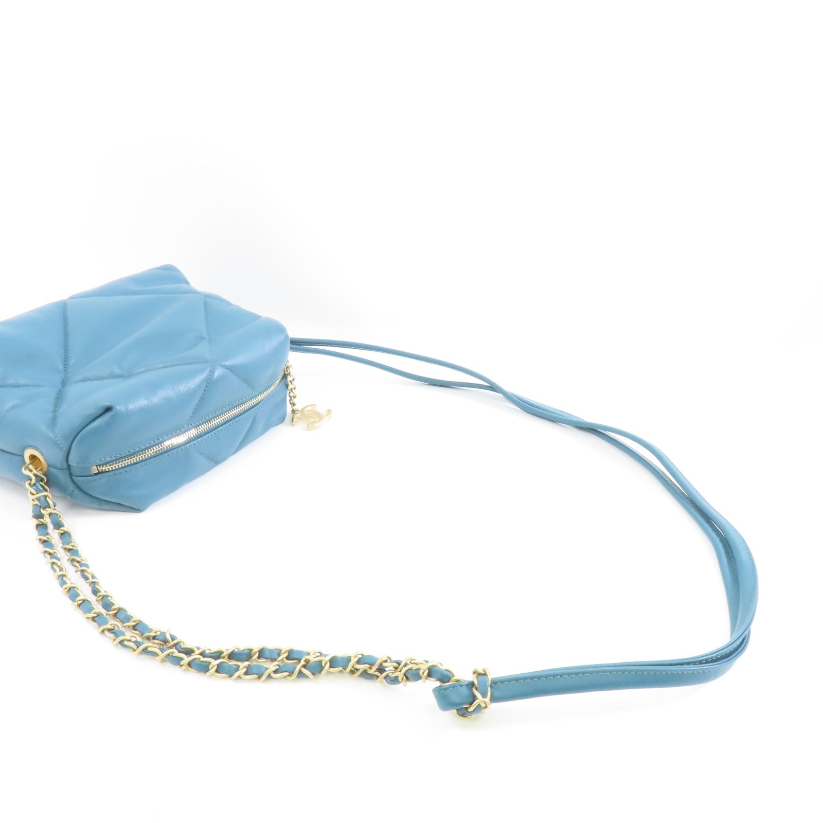 CHANEL 【激減優惠】菱格羊皮皮革Chain Shoulder金扣肩背袋綠色