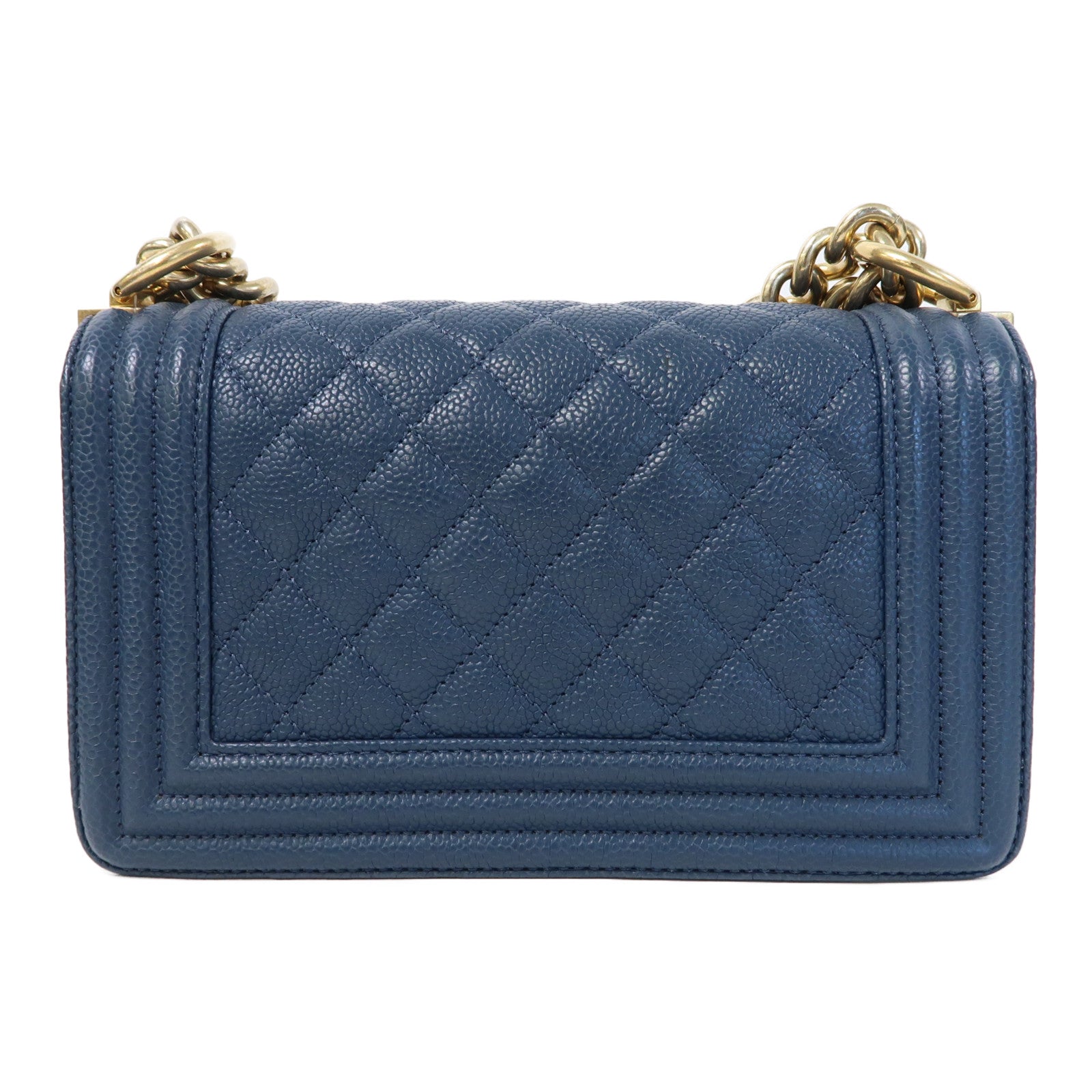 CHANEL Caviar皮革Boy 20cm金扣鏈帶肩背袋藍色