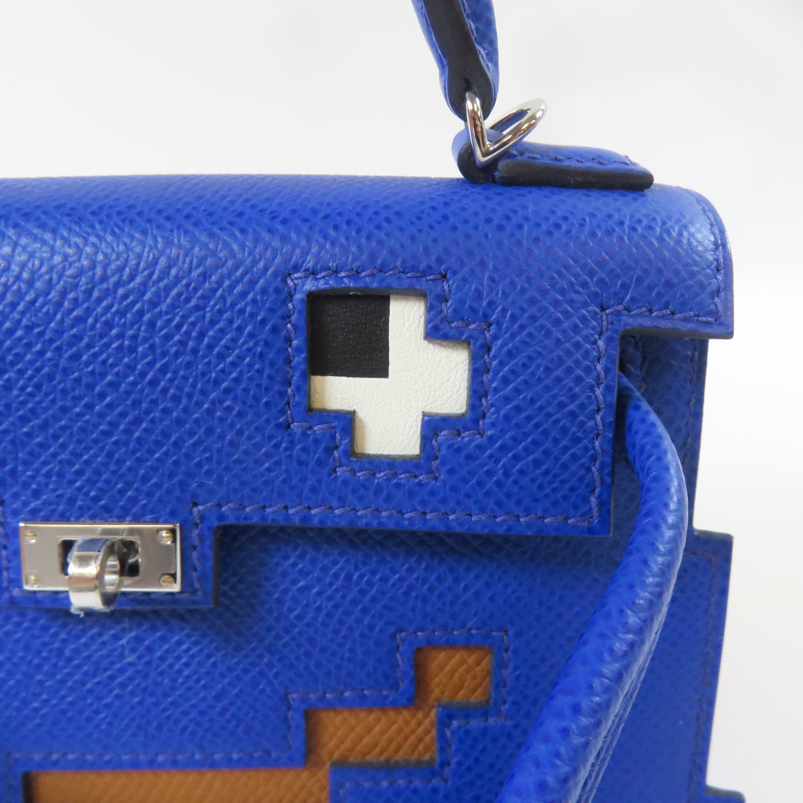 HERMES Epsom皮革Kelly Doll 2 Way Bag銀扣手挽肩背兩用袋Bleu Royal/藍色