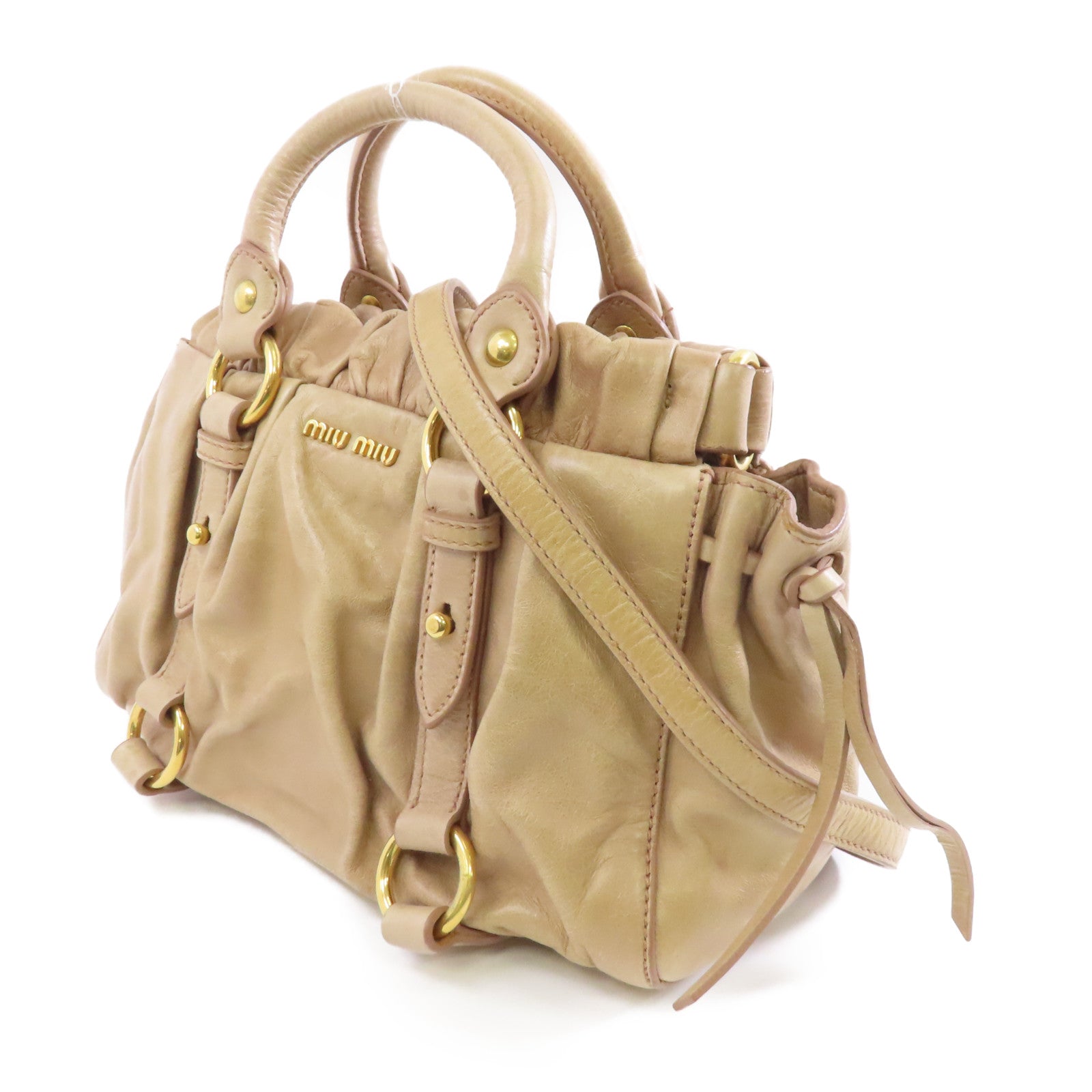 Miu Miu 牛皮皮革Shoulder Bag金扣手挽肩背兩用袋米色