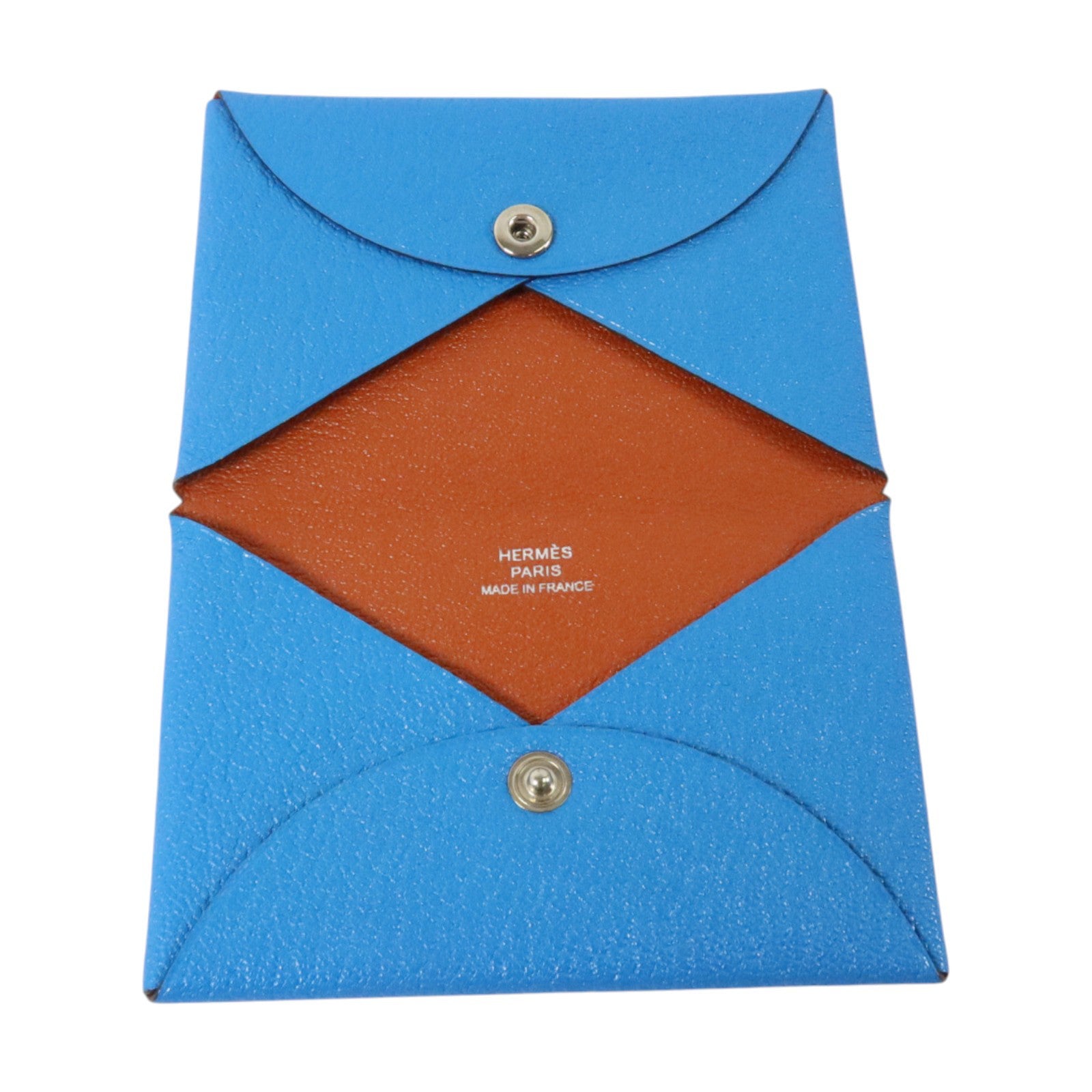 HERMES Chevre皮革Card Holder銀扣卡片套T7 Bleu Hydra