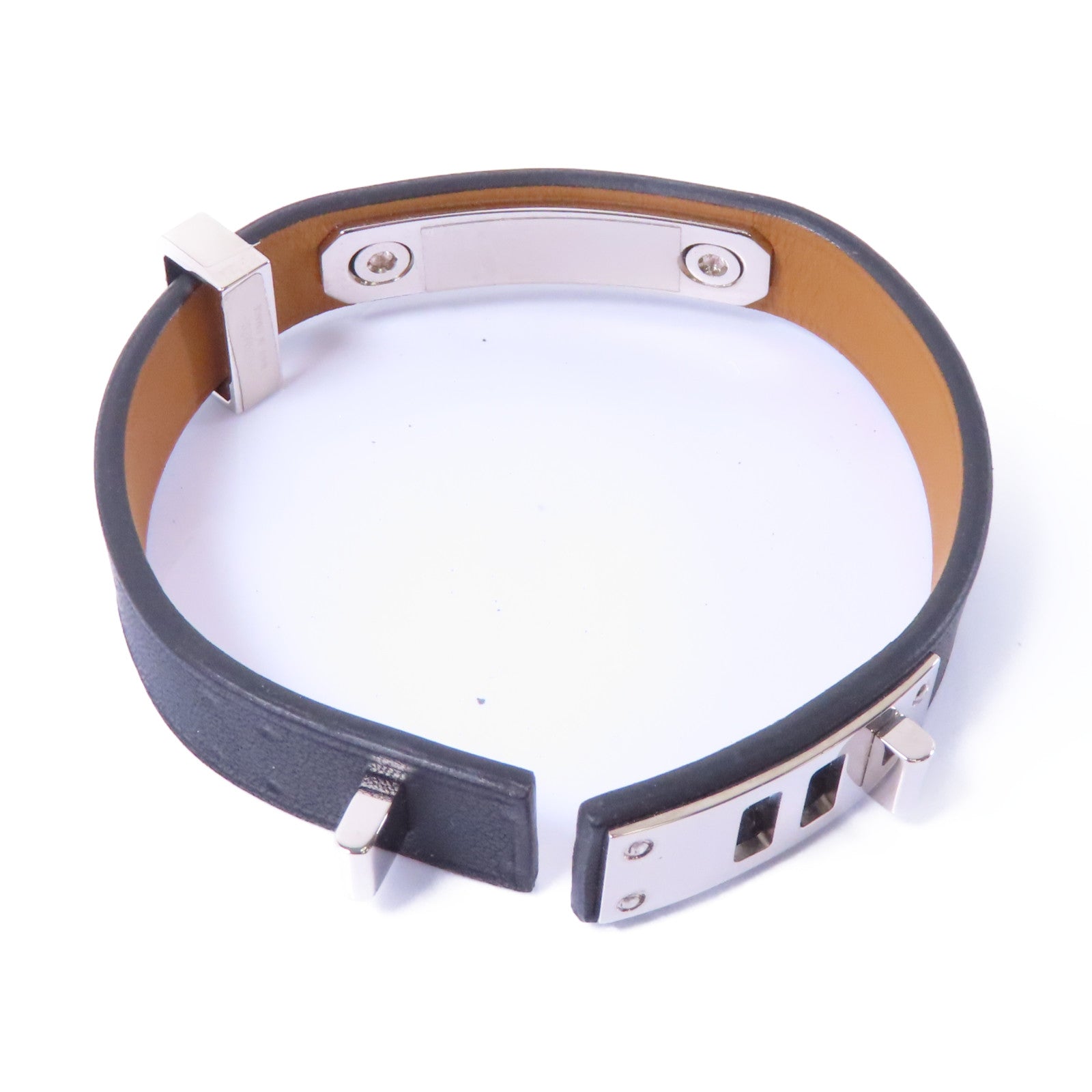 HERMES 皮革Mini Dog Double Tour Bracelet手鏈Noir/黑色/銀色