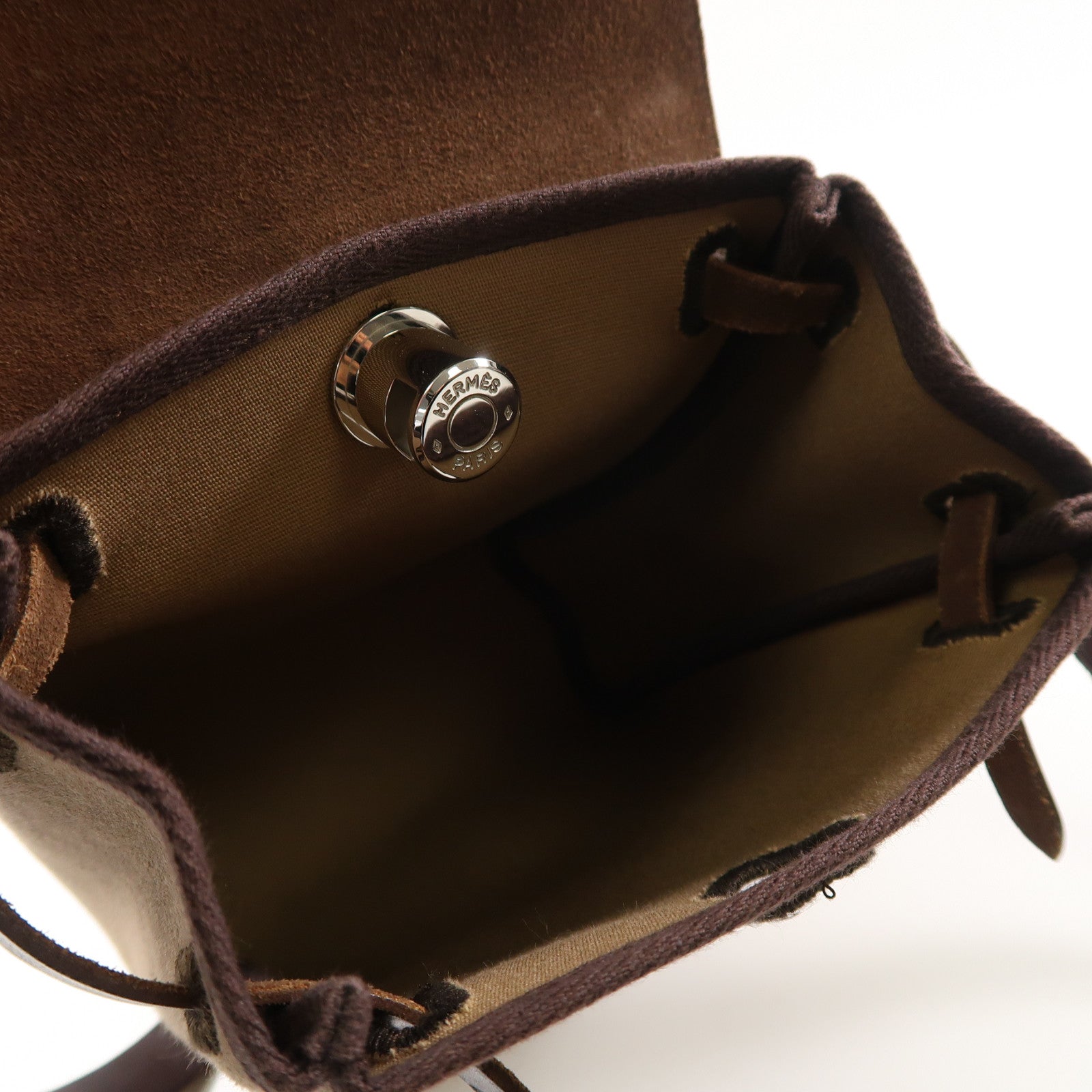 HERMES 帆布Herbag TPM銀扣肩背袋Alezan栗子色