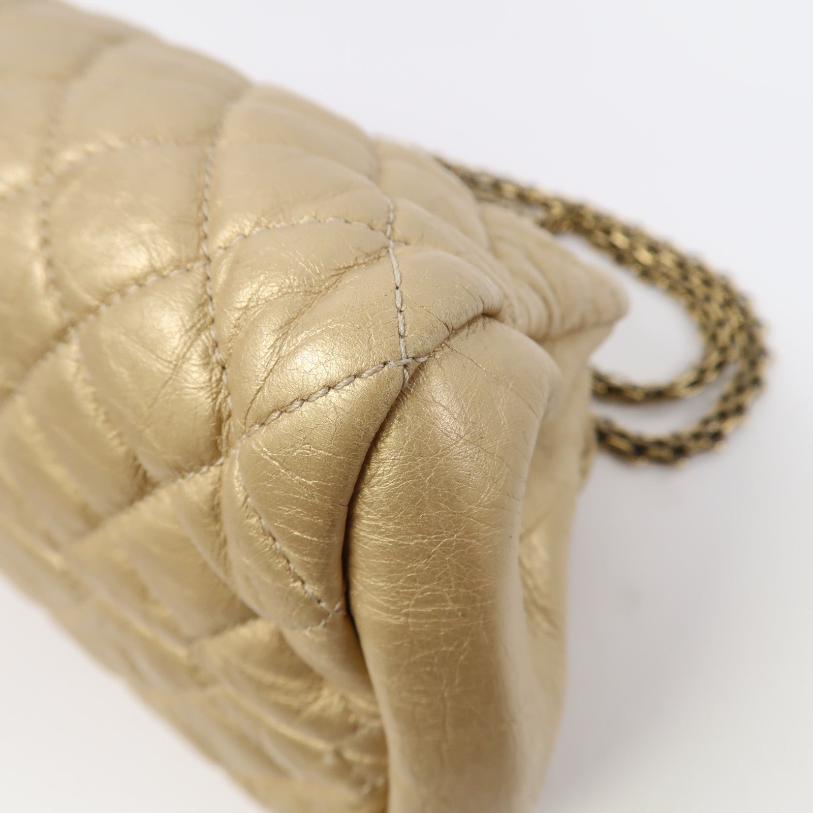 CHANEL 【激減優惠】菱格皮革Chain Shoulder金扣鏈帶肩背袋金色