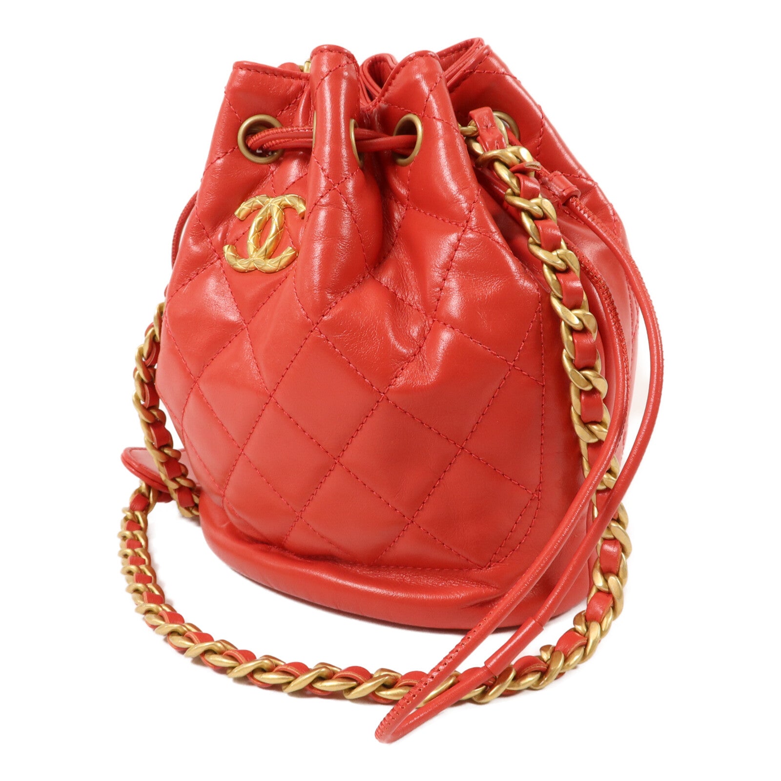 CHANEL 牛皮皮革Drawstring鏈帶肩背袋