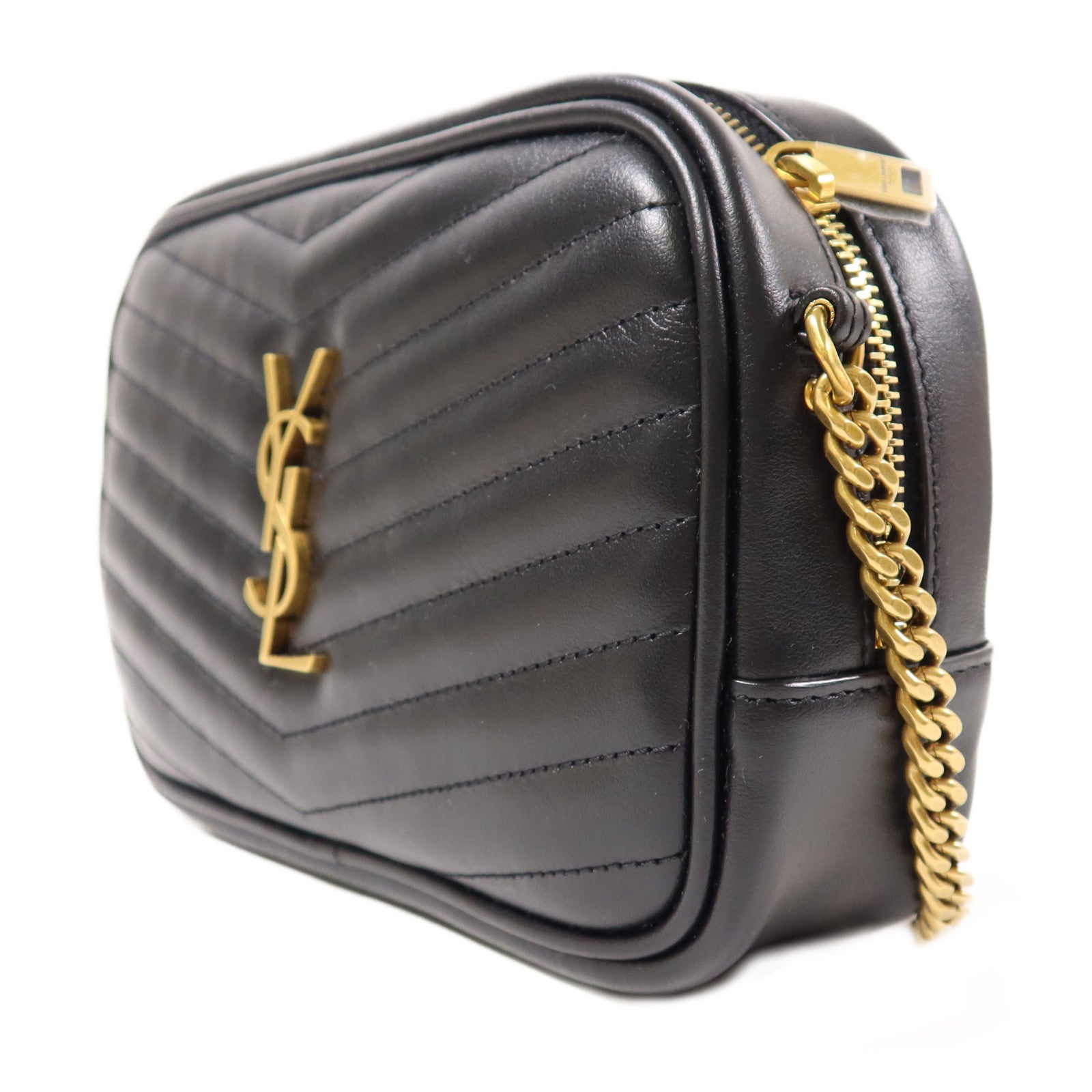 SAINT LAURENT YSL GHW Mini Lou Shoulder Bag Calfskin Leather Black 7006