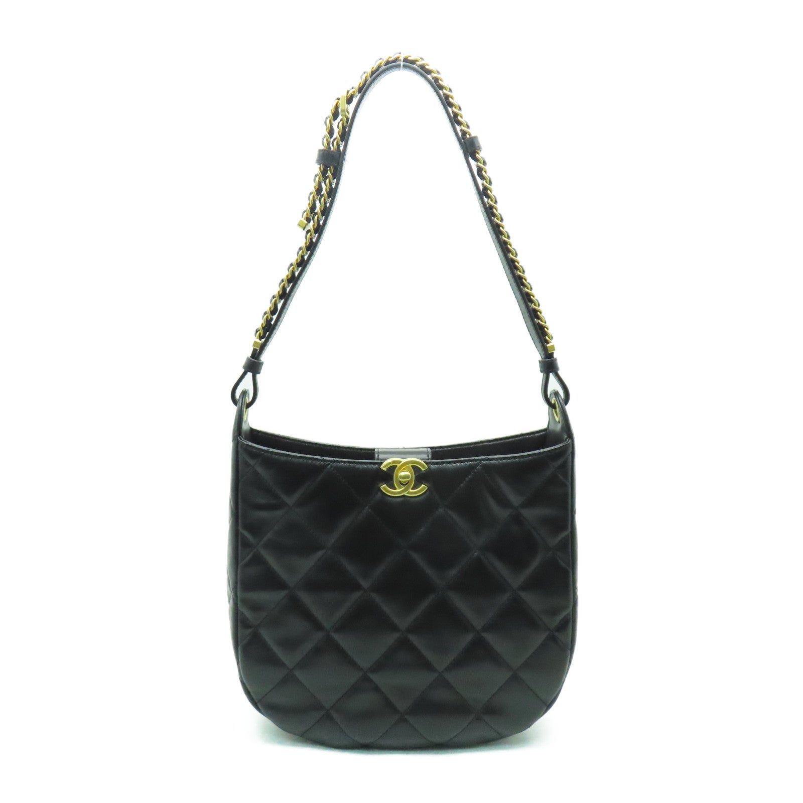 CHANEL 【激減優惠】菱格羊皮皮革Shoulder Bag金扣肩背袋黑色