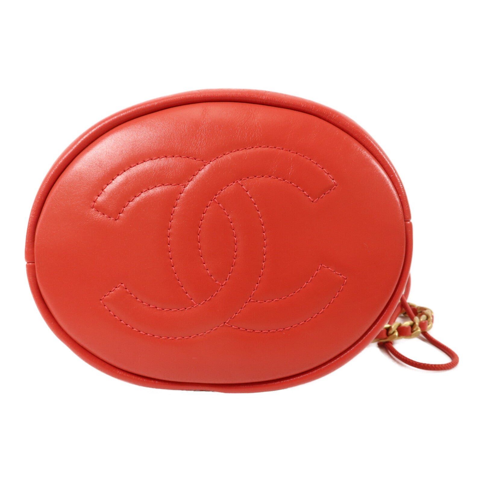 CHANEL 牛皮皮革Drawstring鏈帶肩背袋