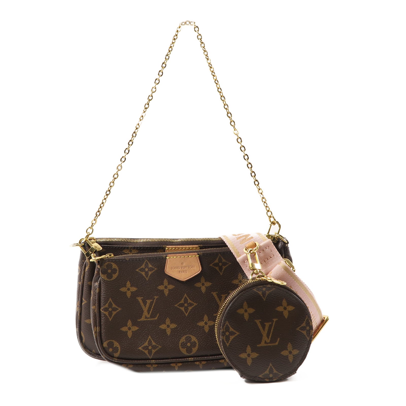 LOUIS VUITTON Monogram Multi Pochette Accessoires金扣手挽肩背兩用袋啡色