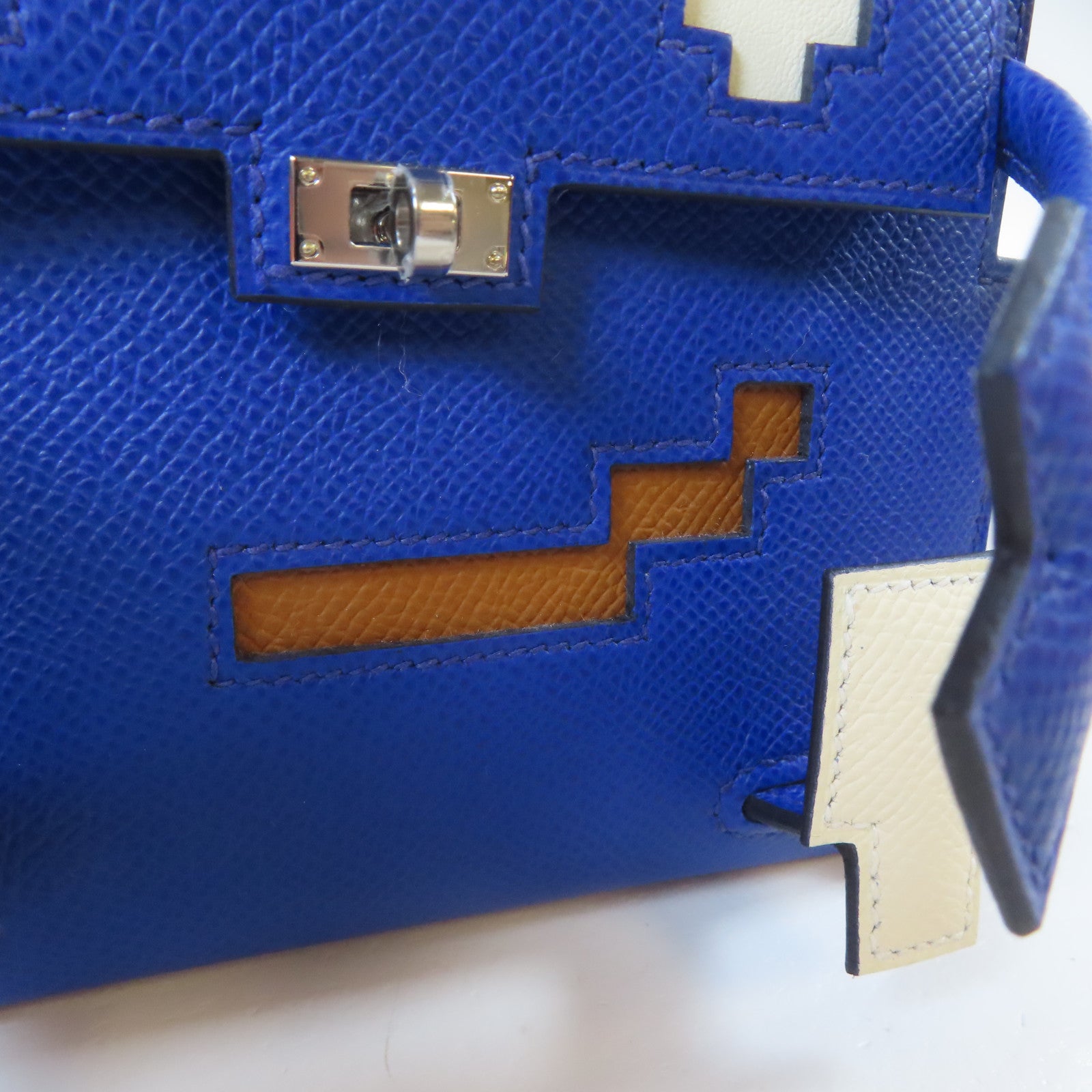 HERMES Epsom皮革Kelly Doll 2 Way Bag銀扣手挽肩背兩用袋Bleu Royal/藍色