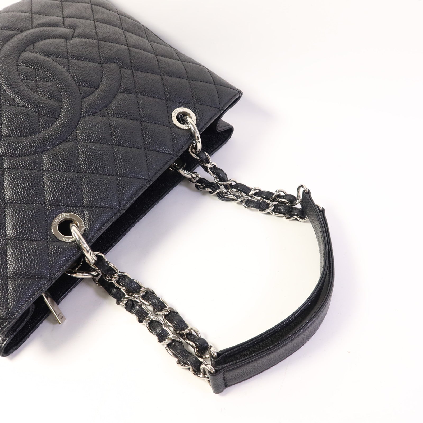 CHANEL 牛皮皮革GST Grand Shopping Tote Bag銀扣鏈帶肩背袋