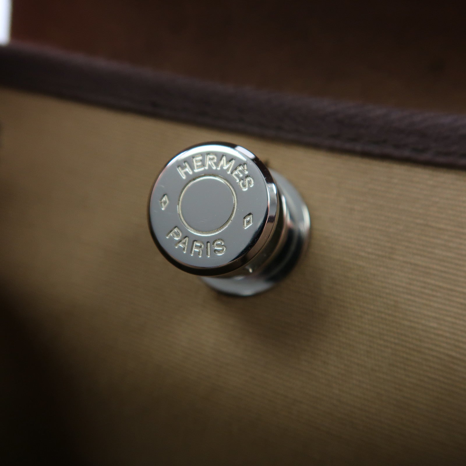HERMES 帆布Herbag TPM銀扣肩背袋Alezan栗子色