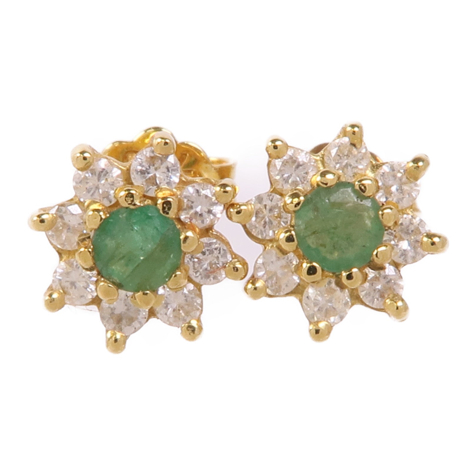 JEWELRY Emerald Diamond Earrings 18K Yellow Gold