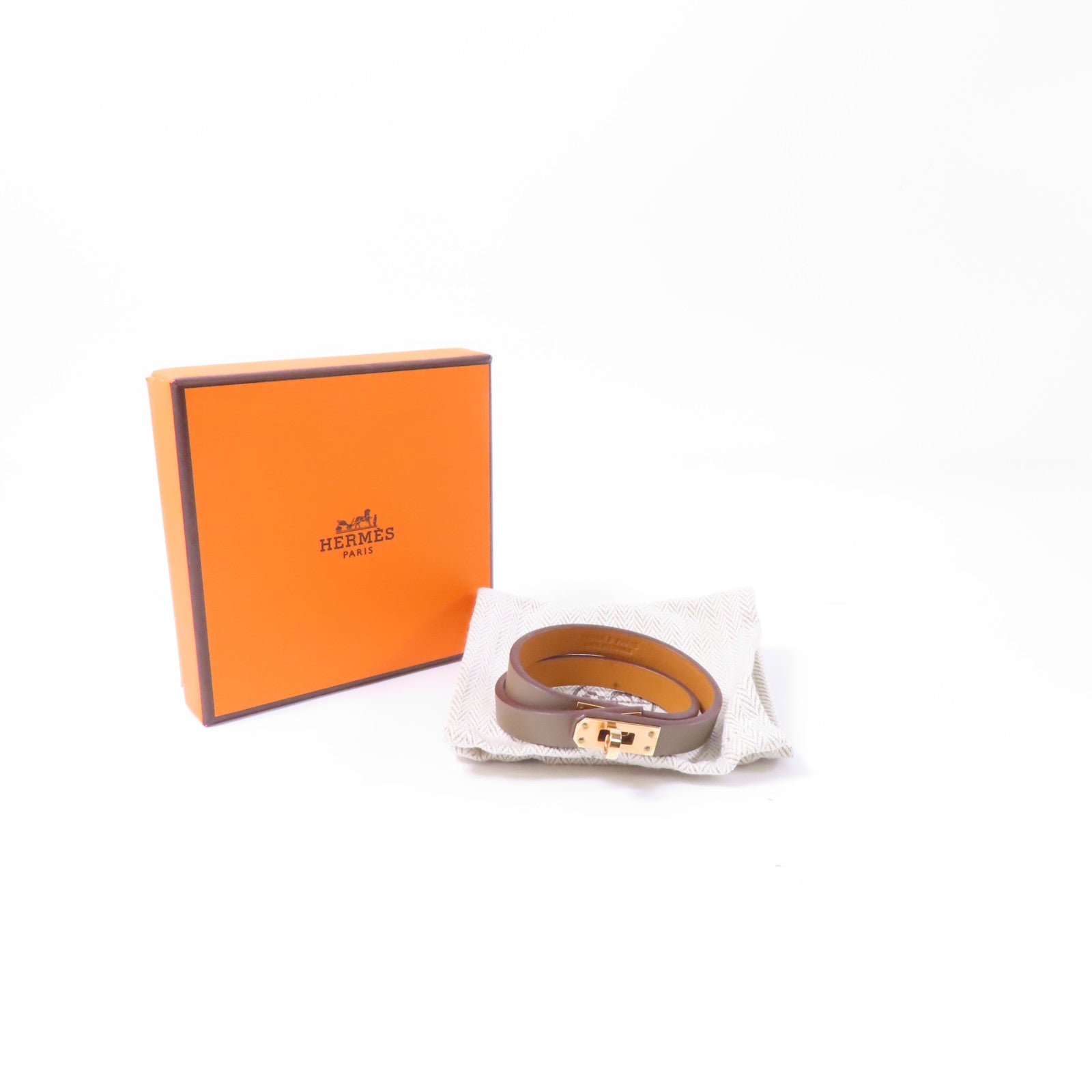 HERMES Swift皮革Mini Kelly Bracelet手鏈米灰色