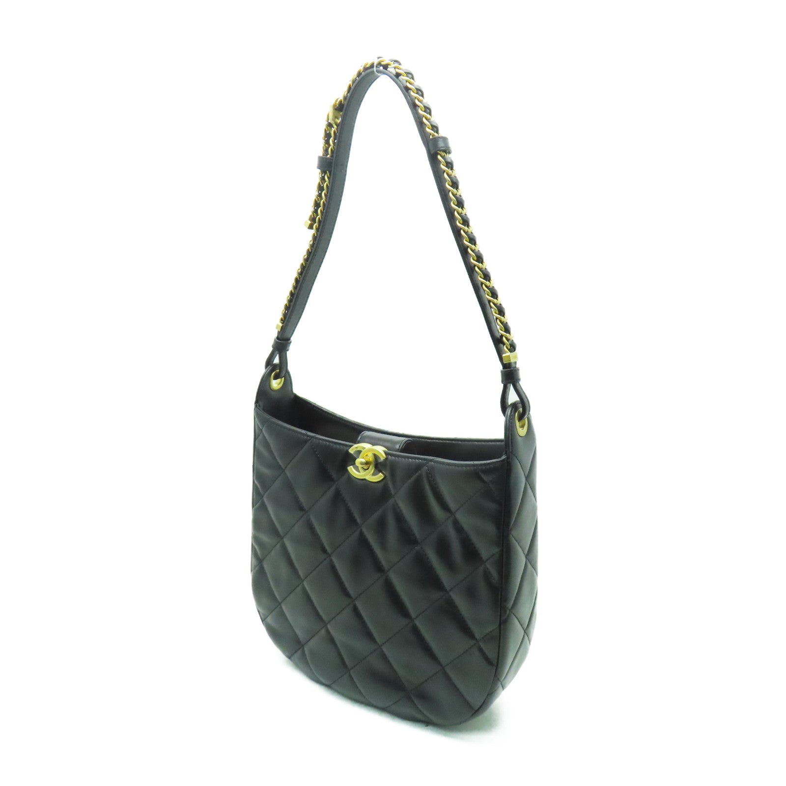 CHANEL 【激減優惠】菱格羊皮皮革Shoulder Bag金扣肩背袋黑色