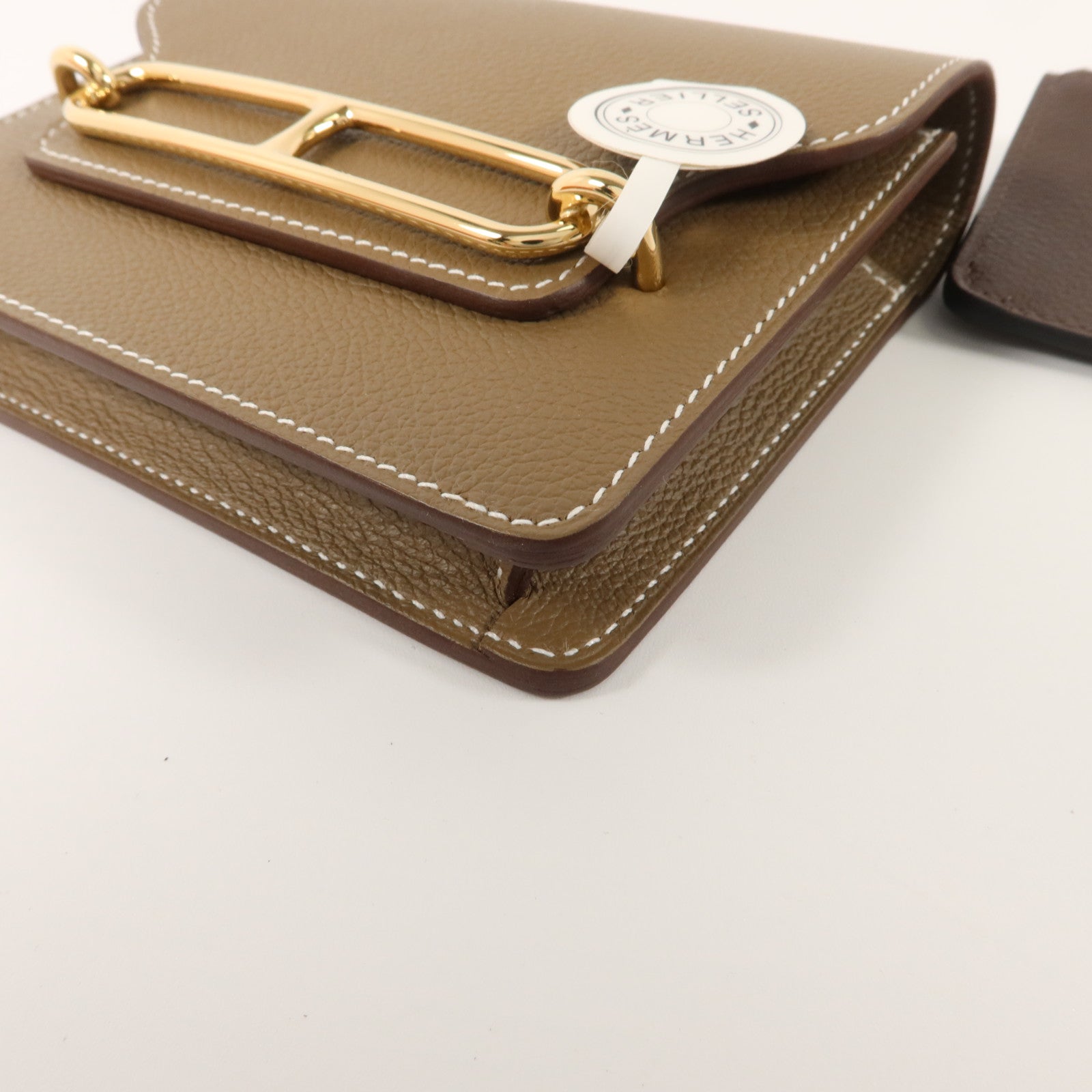 HERMES Evercolor皮革Roulis Slim金扣手拿包Etoupe