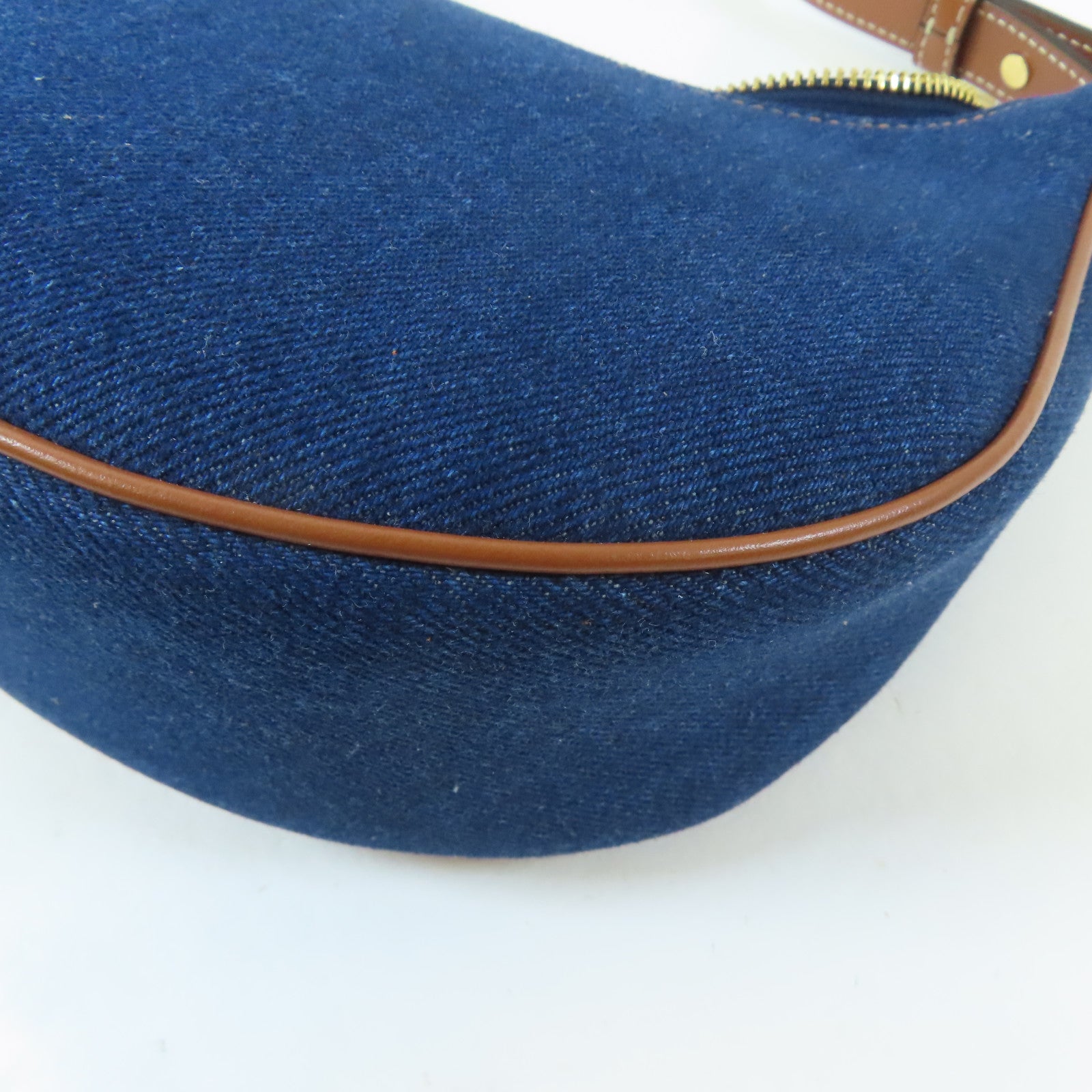 CELINE 牛仔布料/皮革Ava Bag金扣肩背袋藍色/啡色