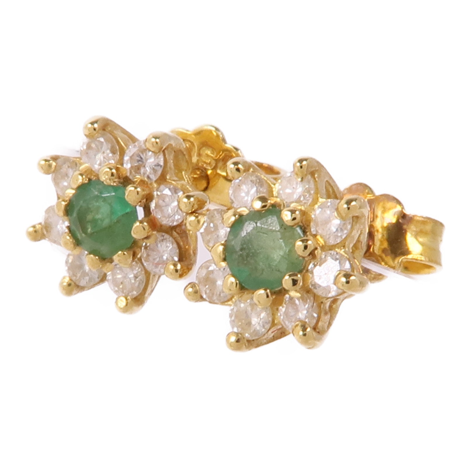 JEWELRY Emerald Diamond Earrings 18K Yellow Gold