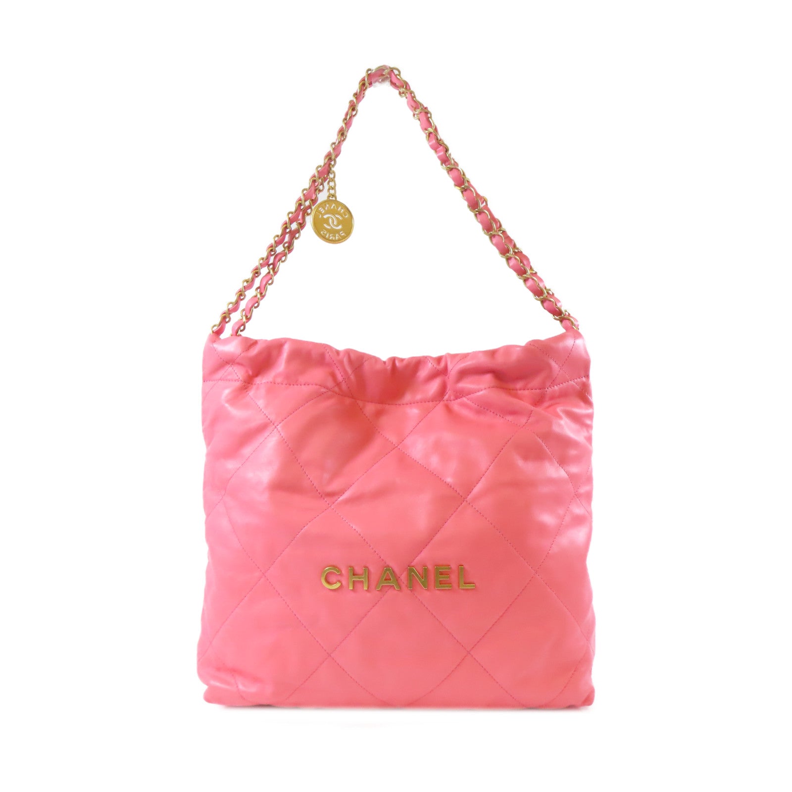 CHANEL 【激減優惠】菱格牛皮皮革C22 Small金扣鏈帶肩背袋粉紅色