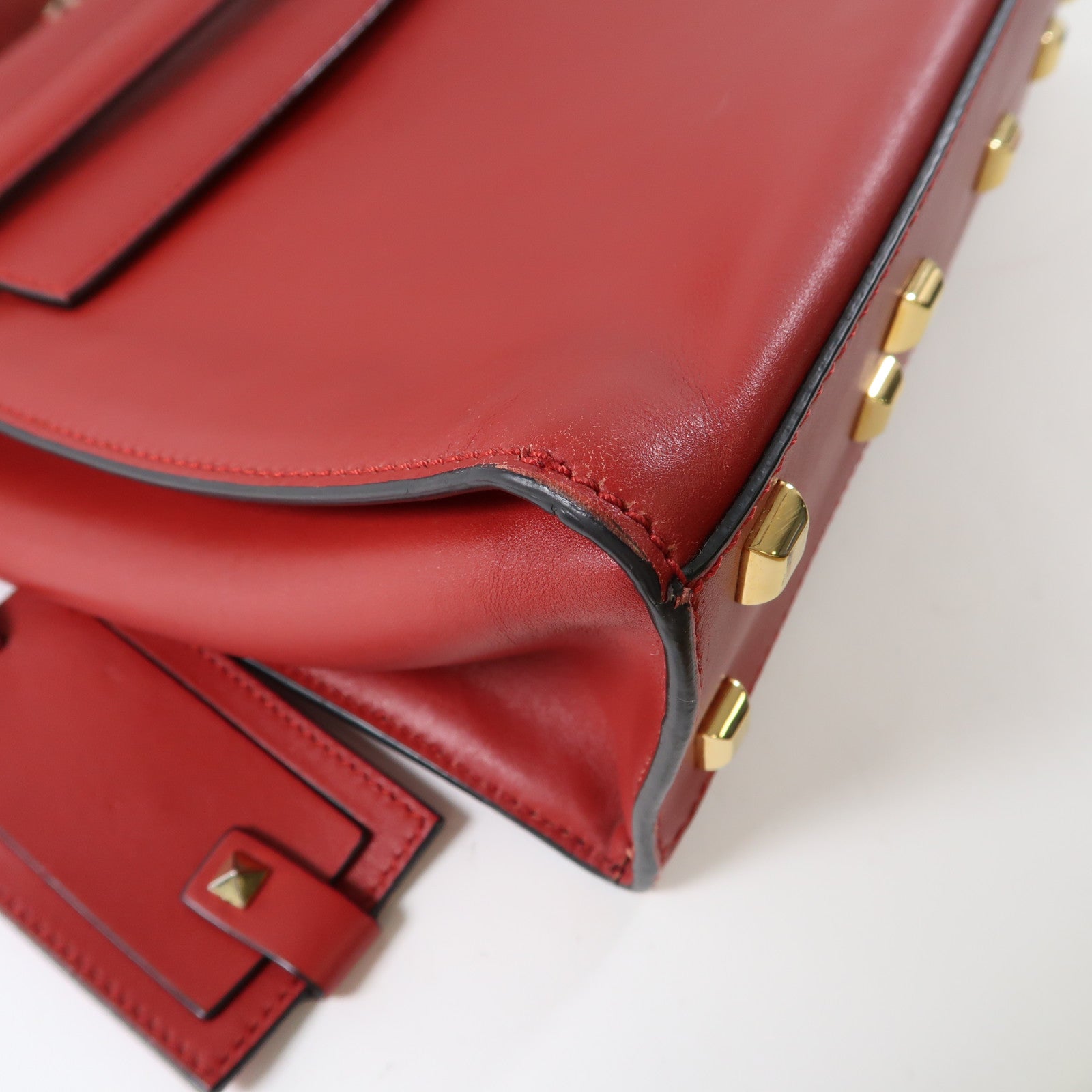 Valentino GHW 2 Way Shoulder Bag Calfskin Leather Red